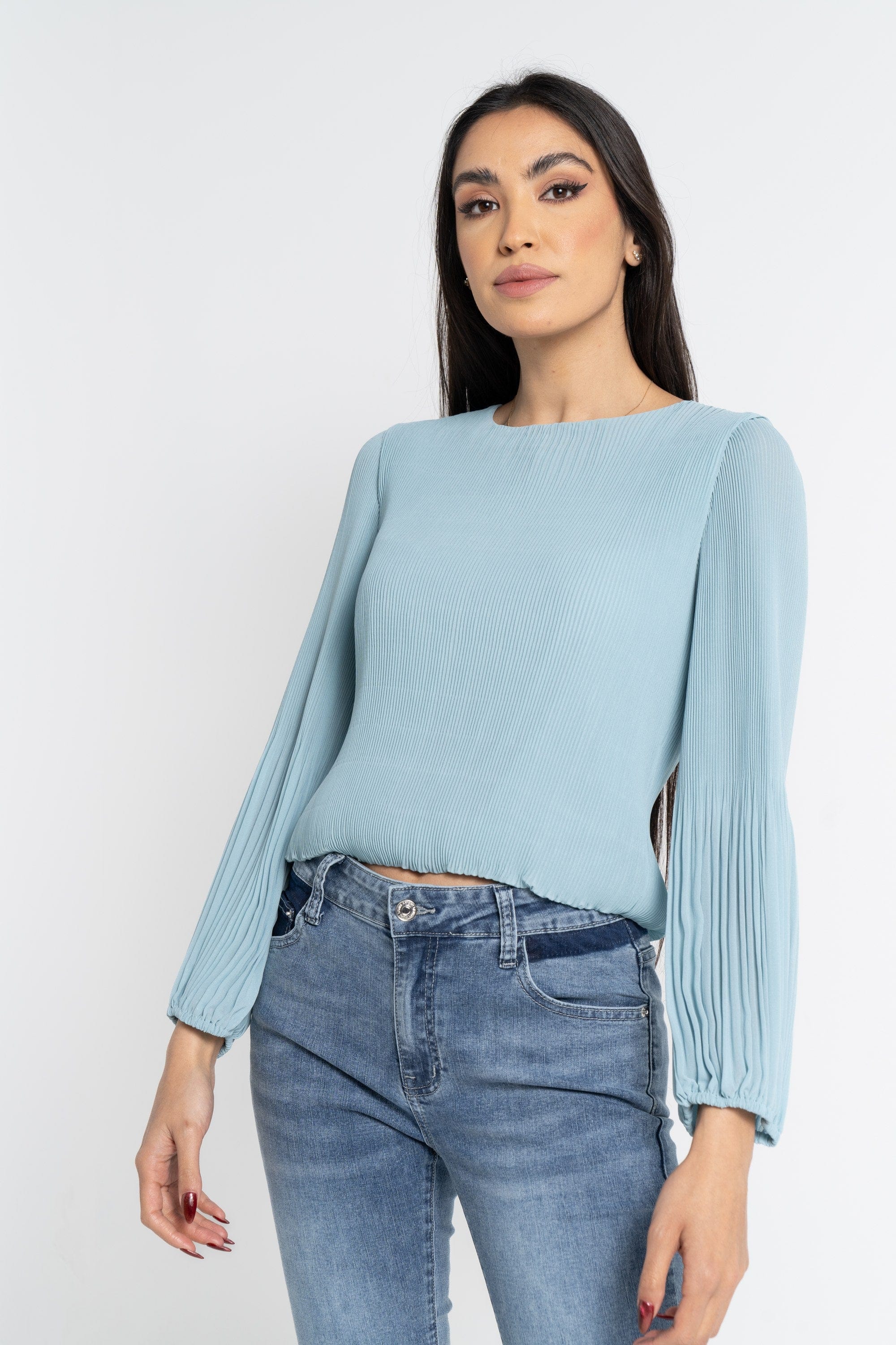 نتشي بلوزة بأكمام طويلة نسائية بليسية رفيع