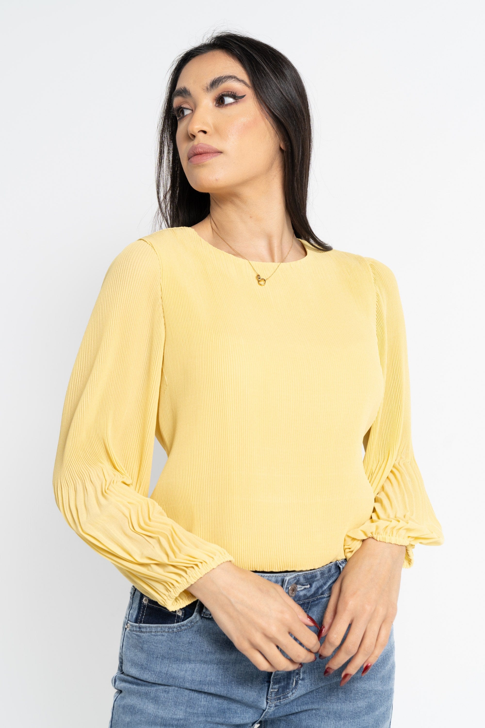 نتشي بلوزة بأكمام طويلة نسائية بليسية رفيع