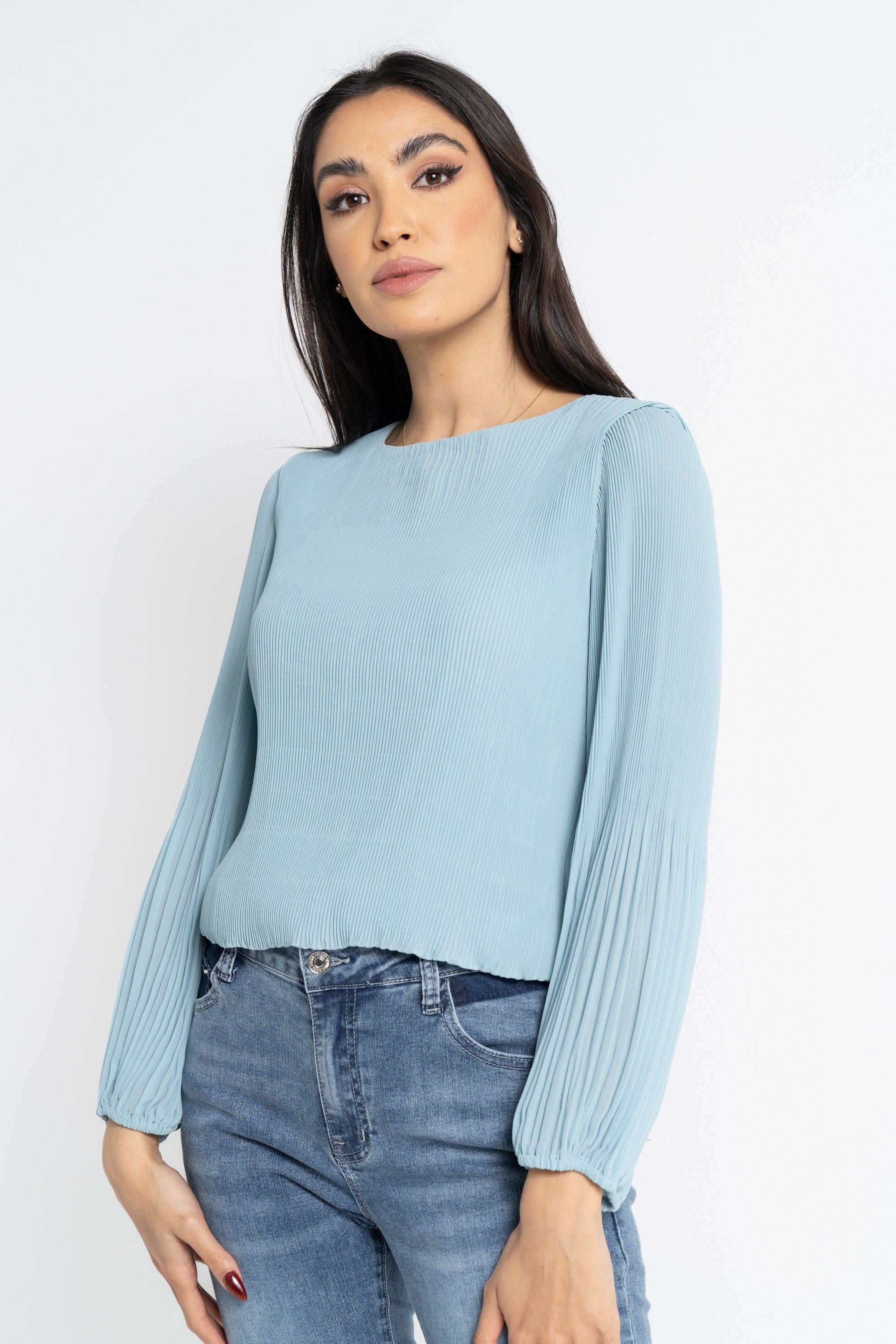 نتشي بلوزة بأكمام طويلة نسائية بليسية رفيع