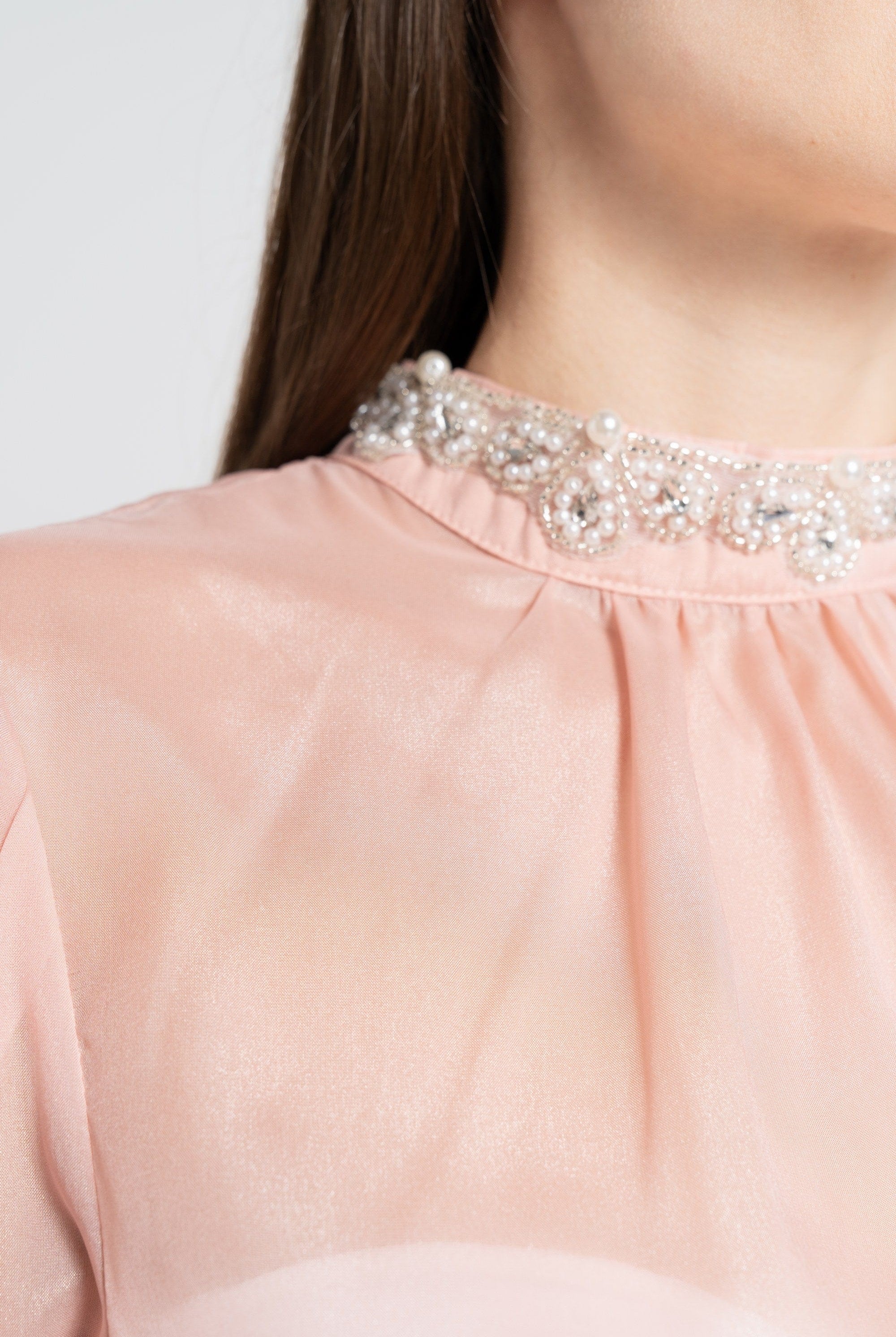 نتشي بلوزة بأكمام طويلة سادة شفافة نسائية