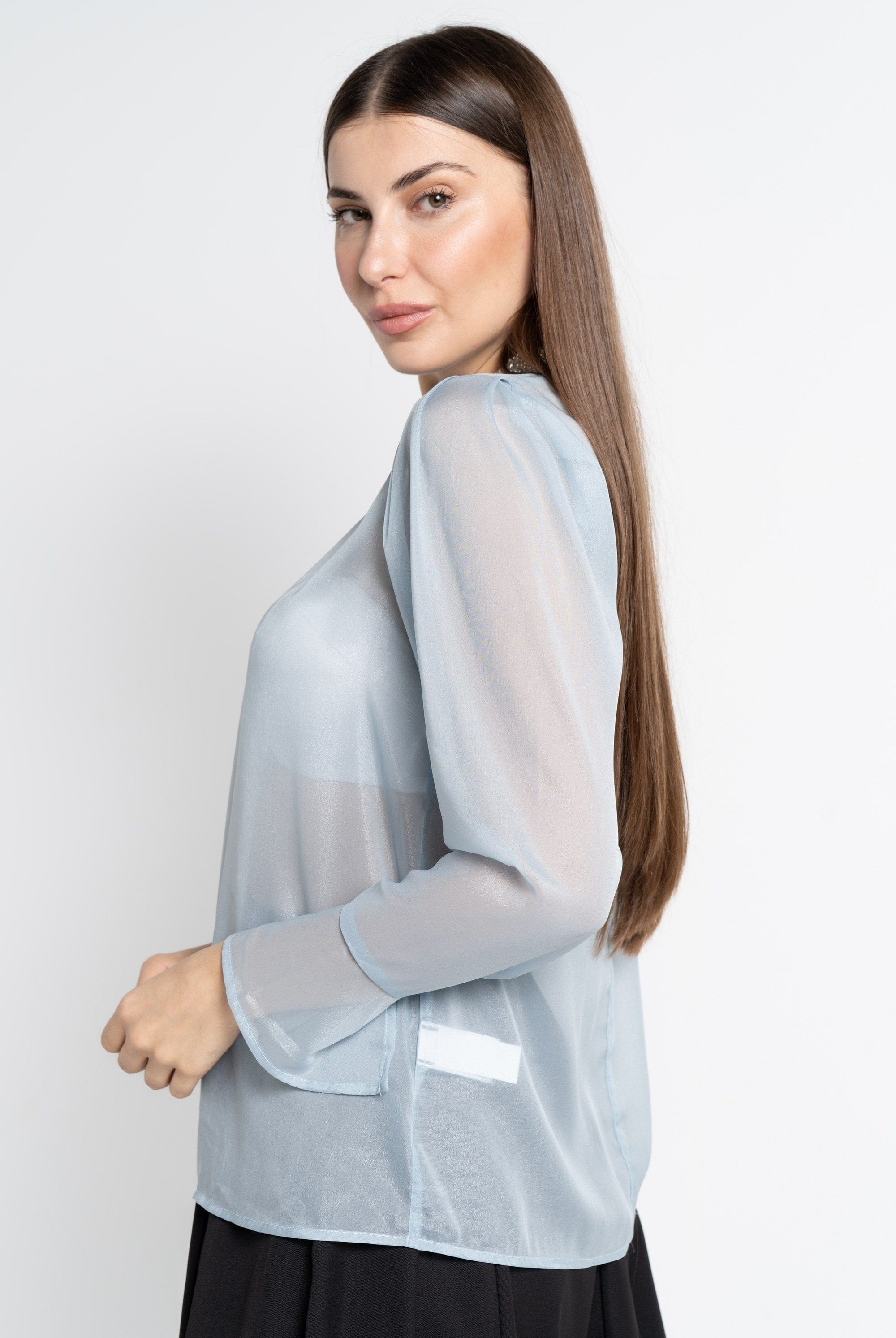 نتشي بلوزة بأكمام طويلة سادة شفافة نسائية