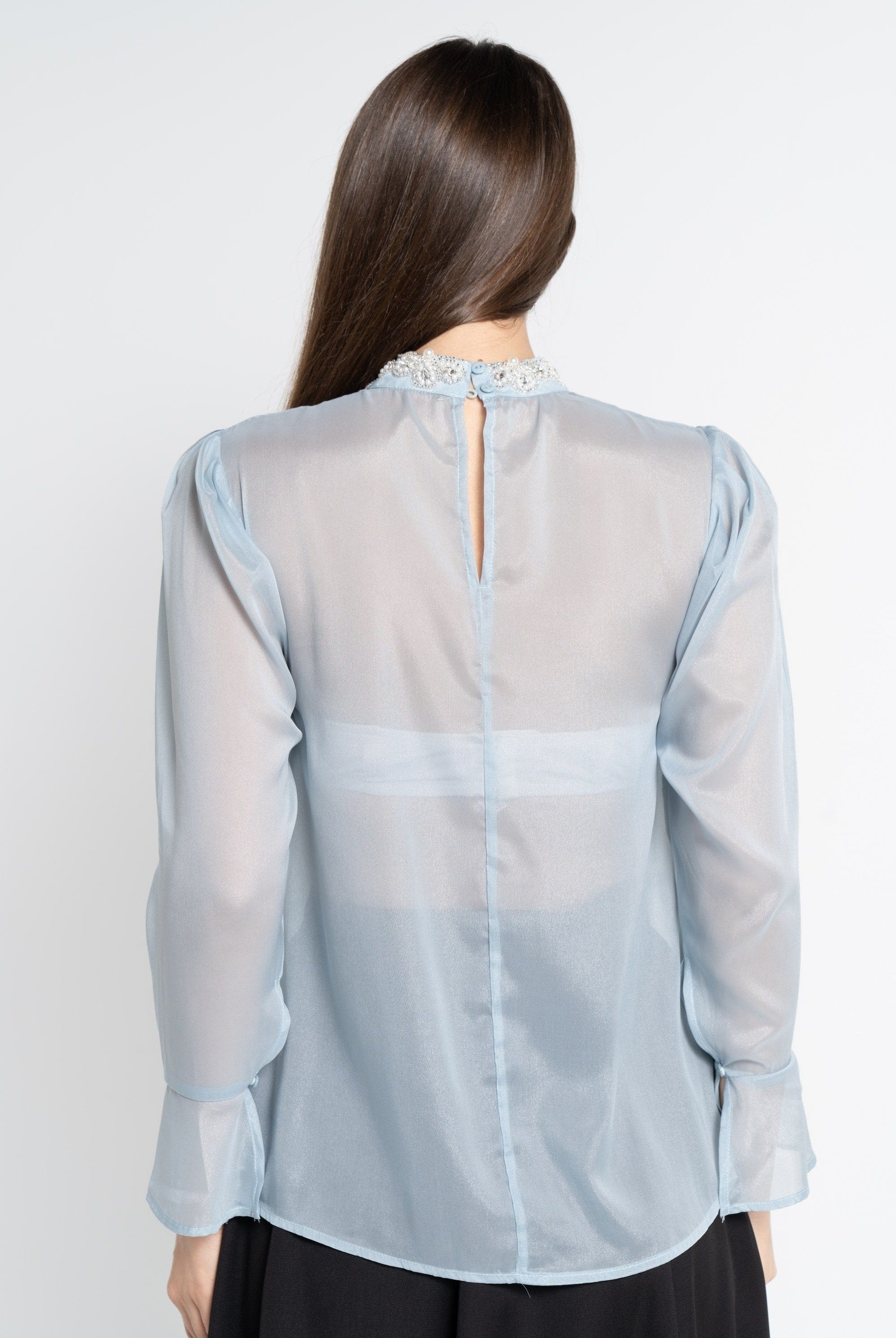 نتشي بلوزة بأكمام طويلة سادة شفافة نسائية