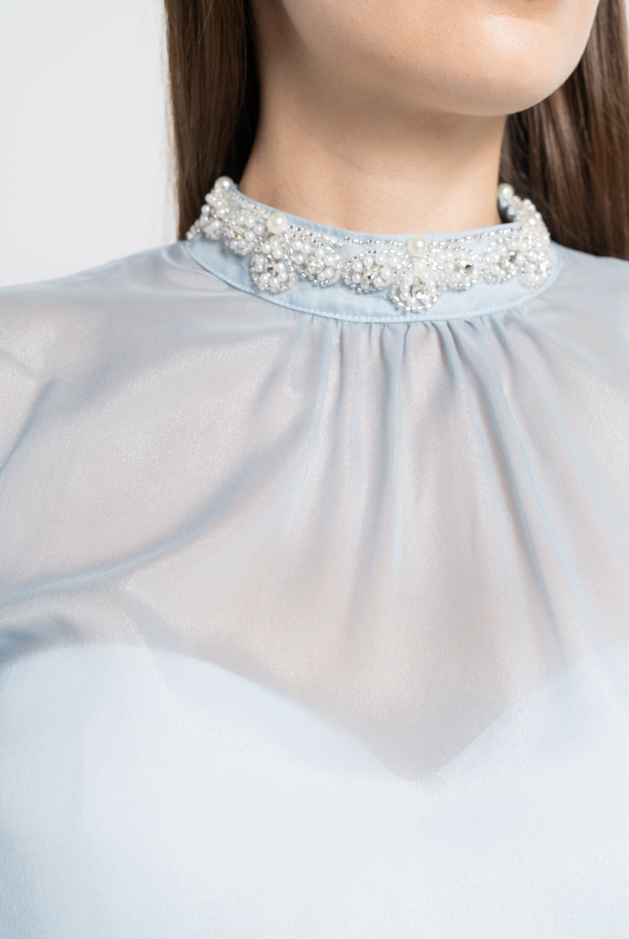 نتشي بلوزة بأكمام طويلة سادة شفافة نسائية