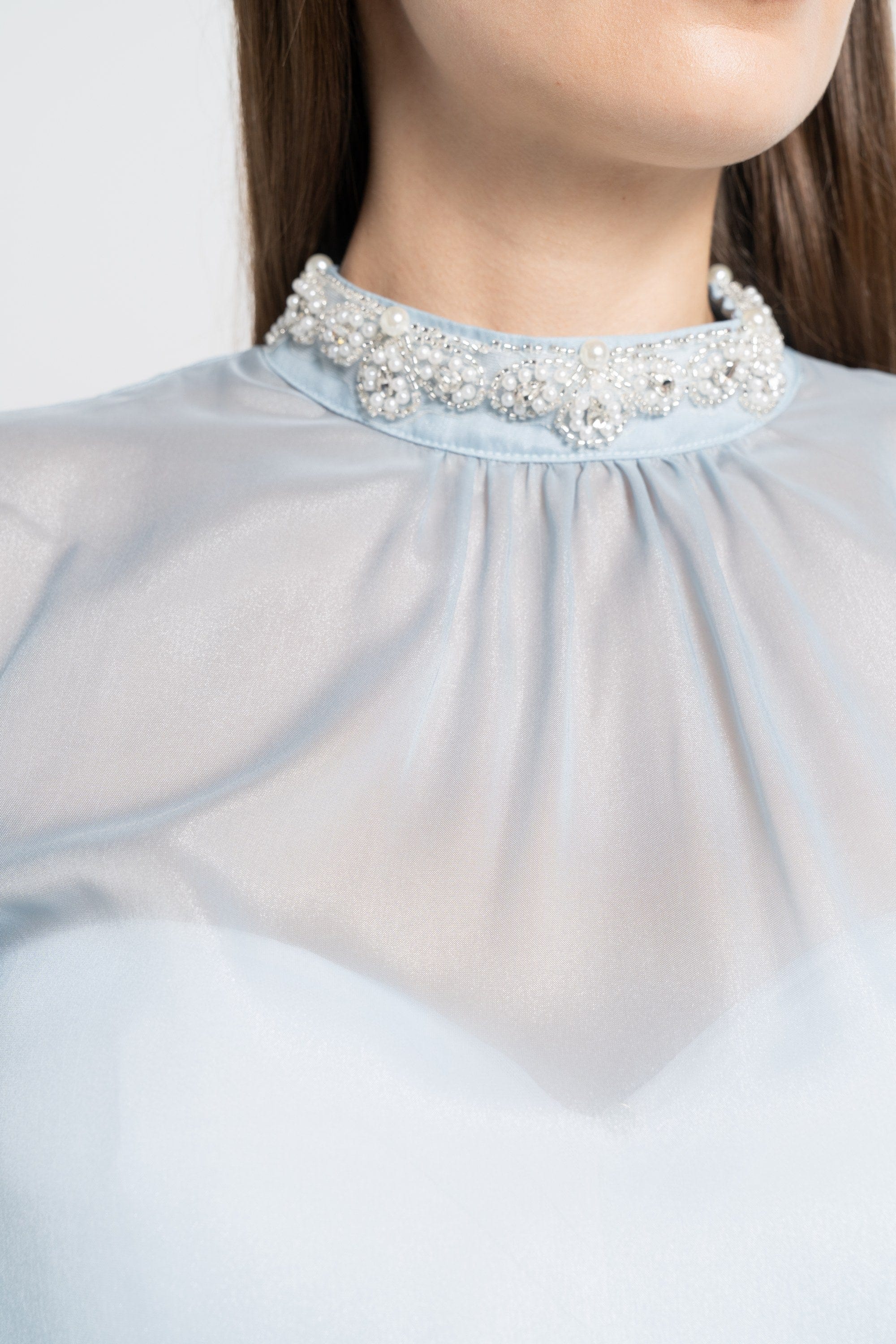 نتشي بلوزة بأكمام طويلة سادة شفافة نسائية