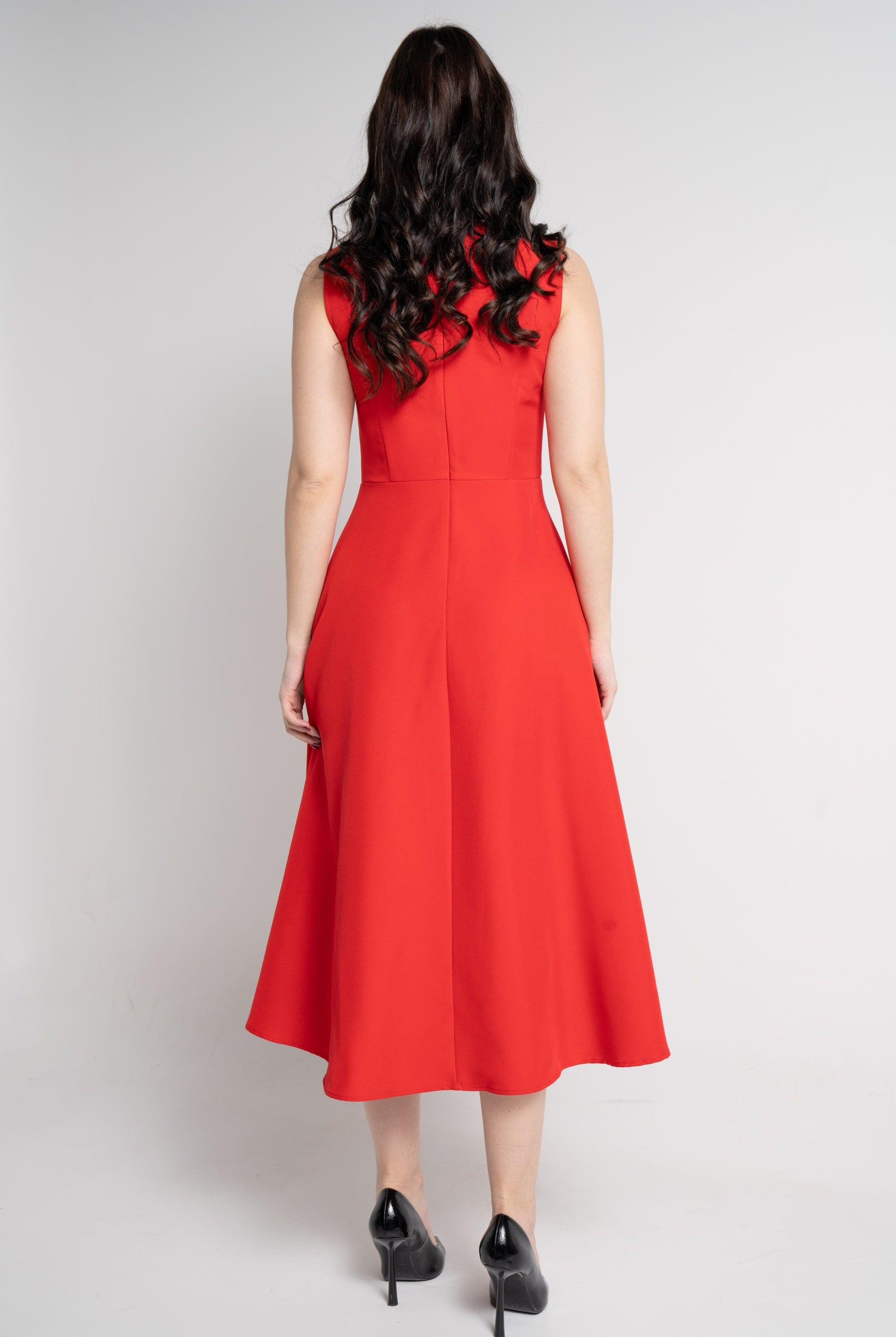 نتشي فستان ميدي بلا أكمام سادة منفوش نسائي