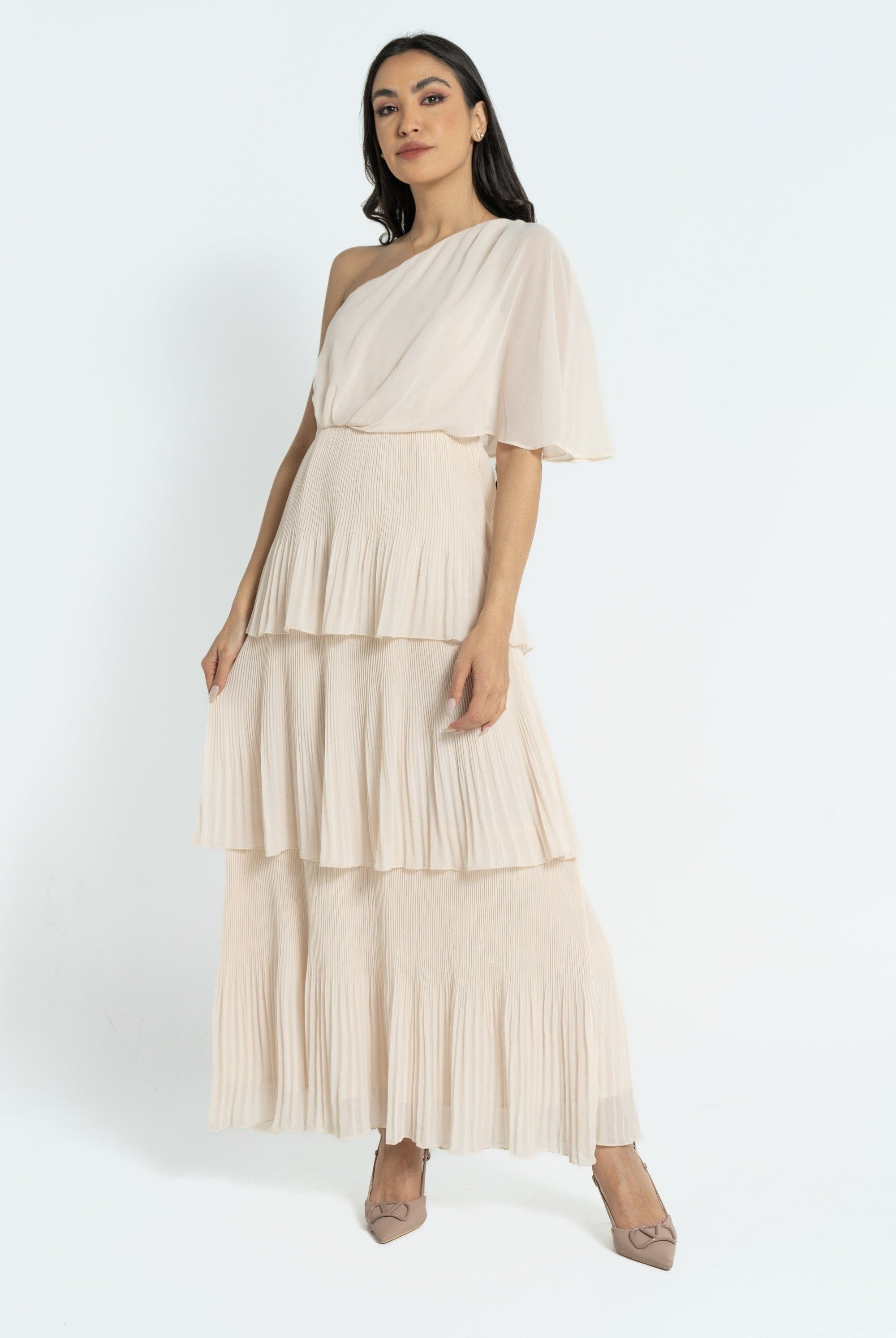 نتشي فستان ماكسي بأكمام فراشة بليسيه نسائي