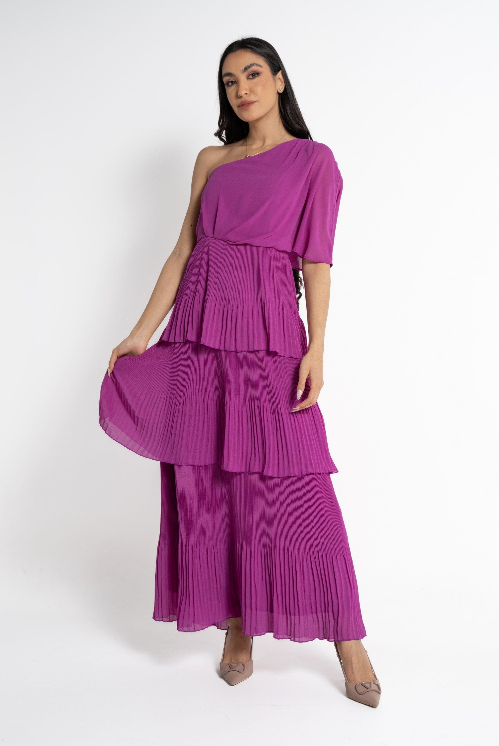 نتشي فستان ماكسي بأكمام فراشة بليسيه نسائي