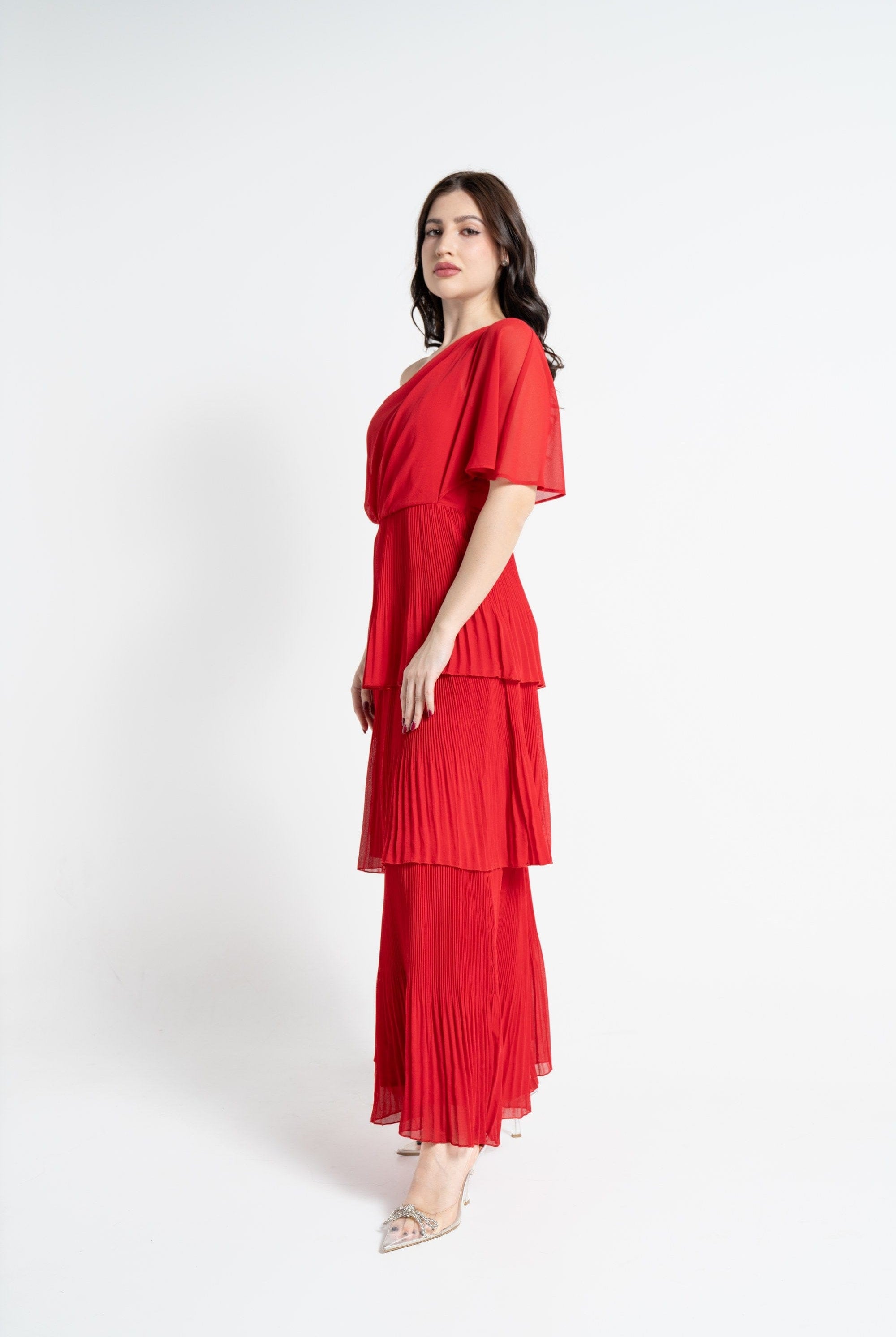 نتشي فستان ماكسي بأكمام فراشة بليسيه نسائي