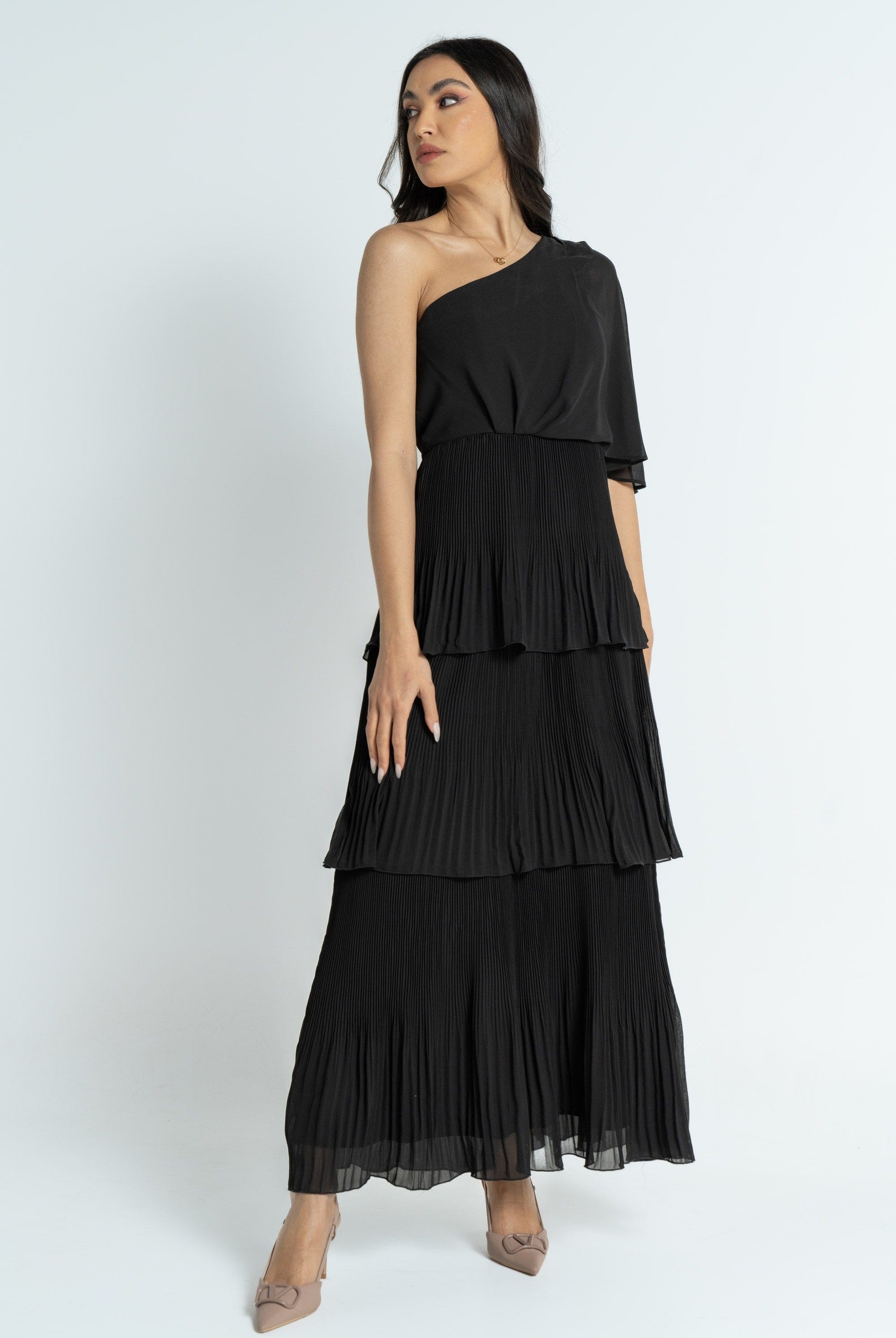 نتشي فستان ماكسي بأكمام فراشة بليسيه نسائي