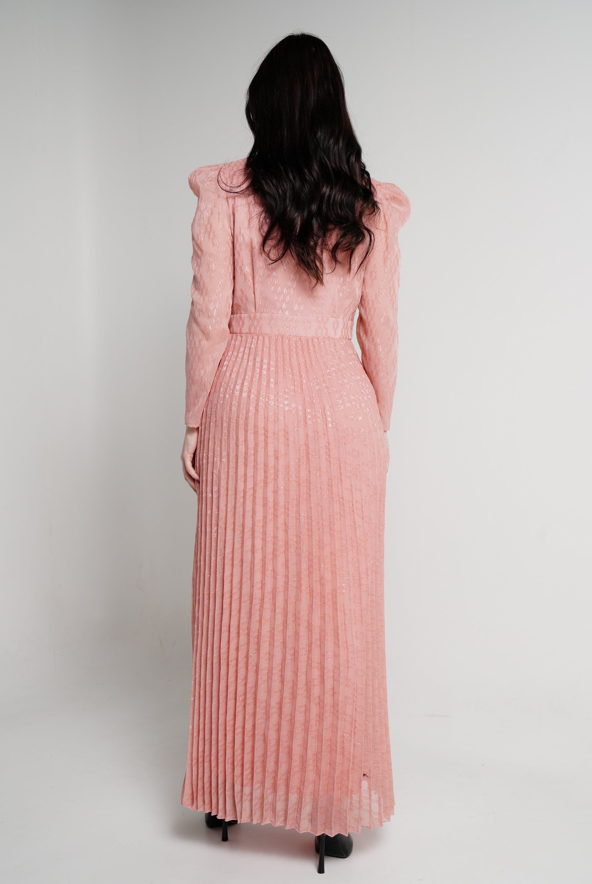 نتشي فستان ماكسي بأكمام طويلة لامع مخصر نسائي