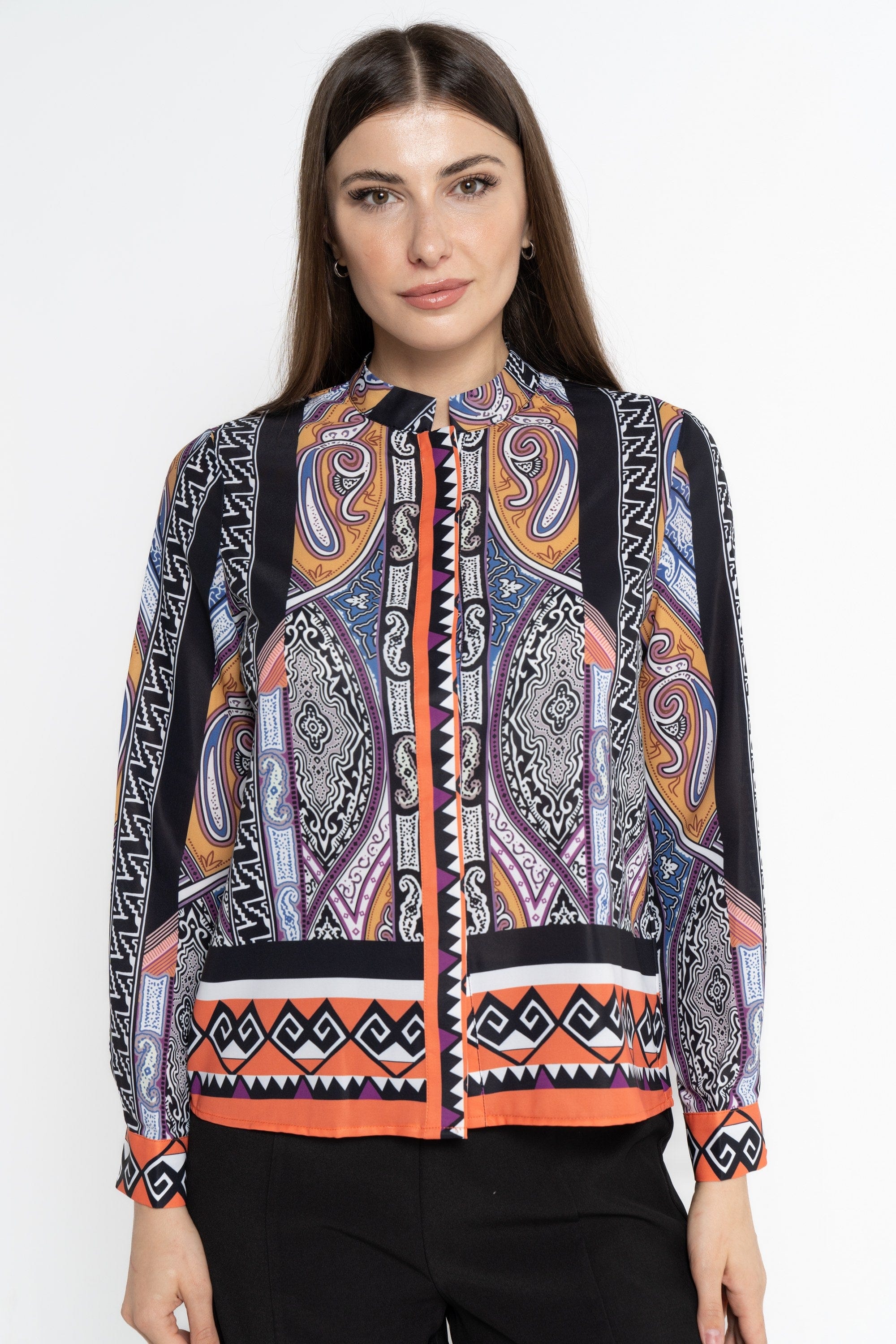 نتشي بلوزة بأكمام طويلة منقوشة نسائي أرجواني