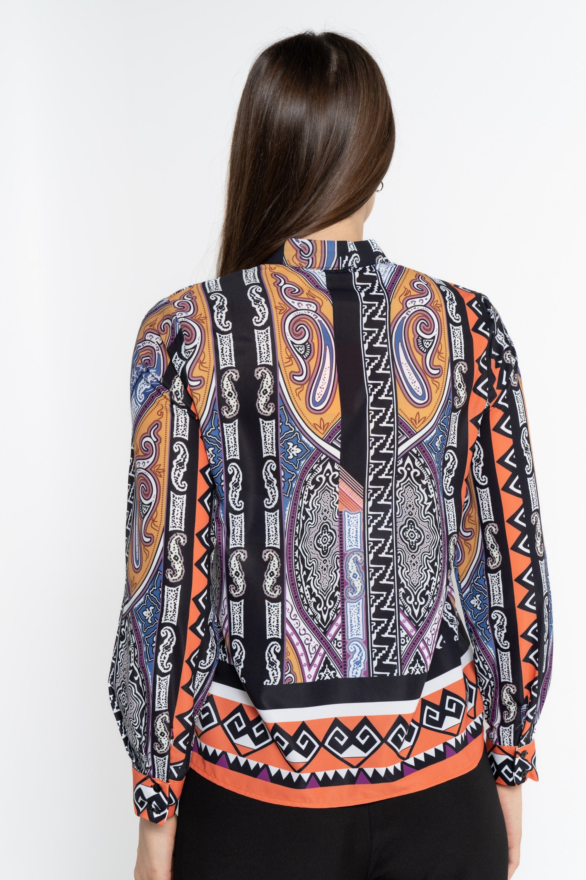 نتشي بلوزة بأكمام طويلة منقوشة نسائي أرجواني