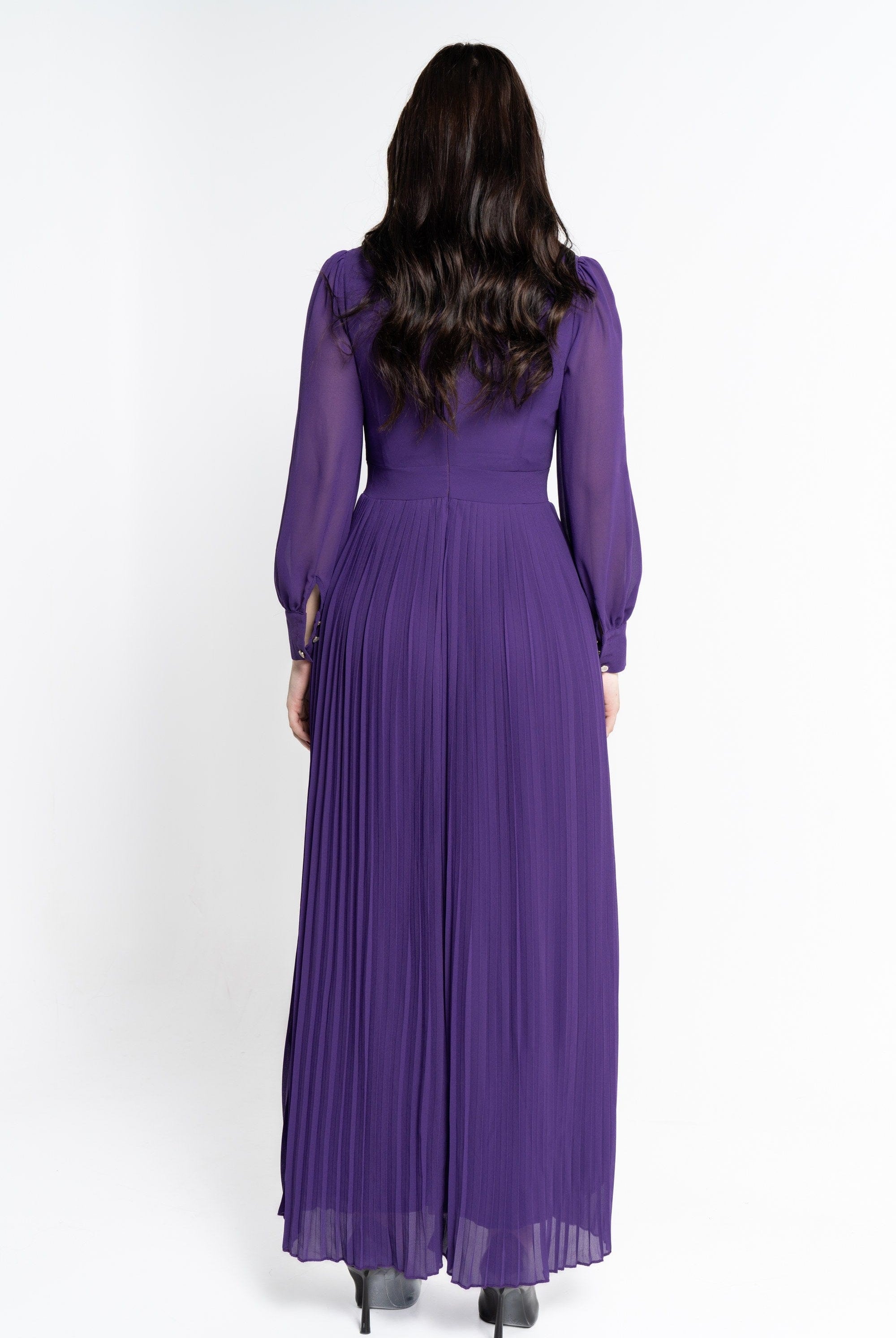 نتشي فستان طويل بفتحة أمامية واسع من أسفل كم طويل نسائي