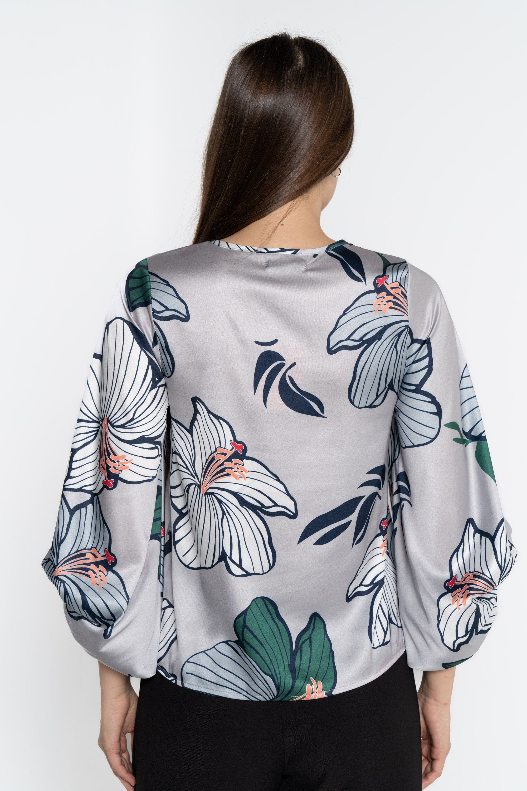 نتشي بلوزة بأكمام 3/4 مورد واسع نسائي برتقالي