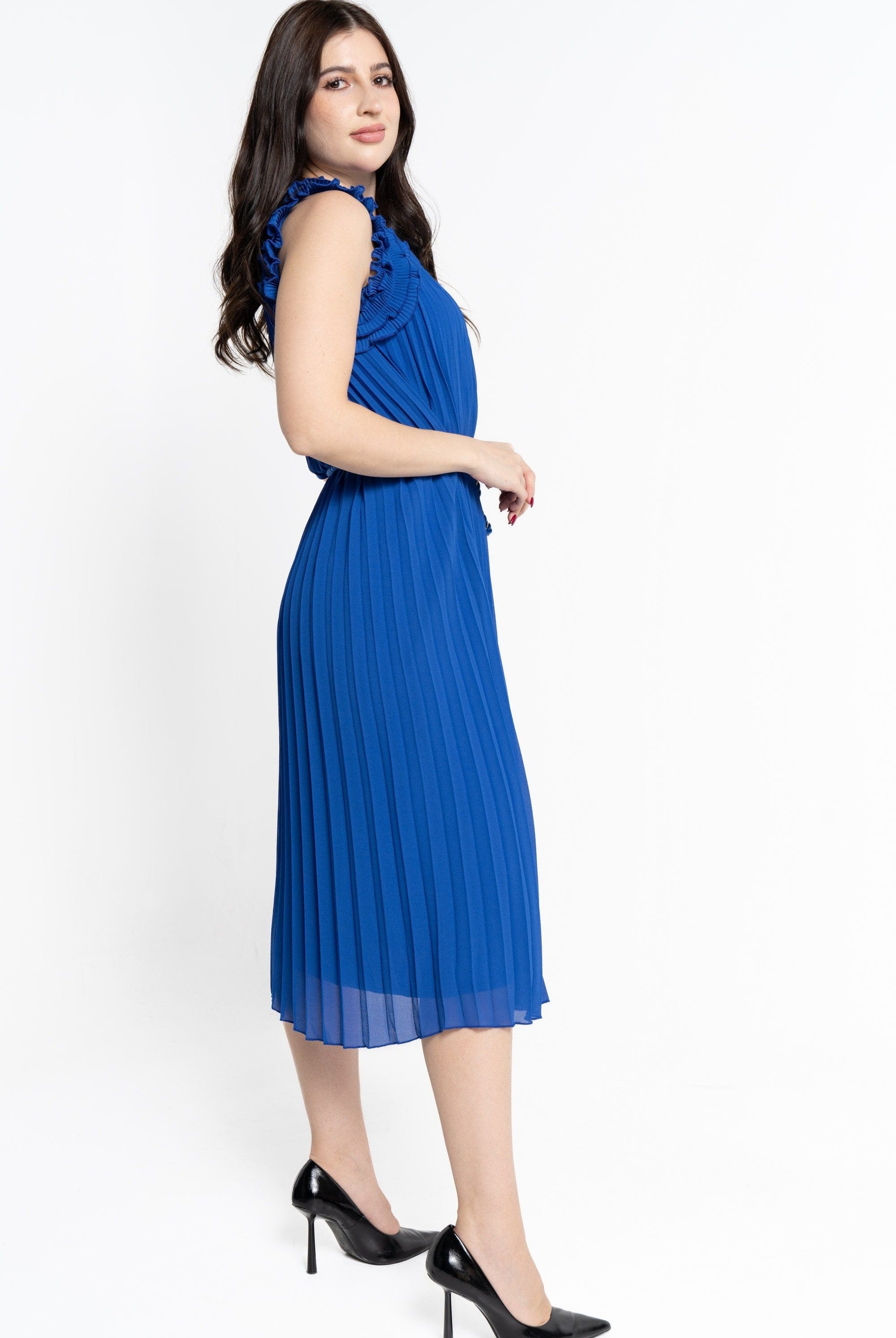 نتشي فستان ميدي بلا أكمام بليسيه نسائي أزرق ملكي