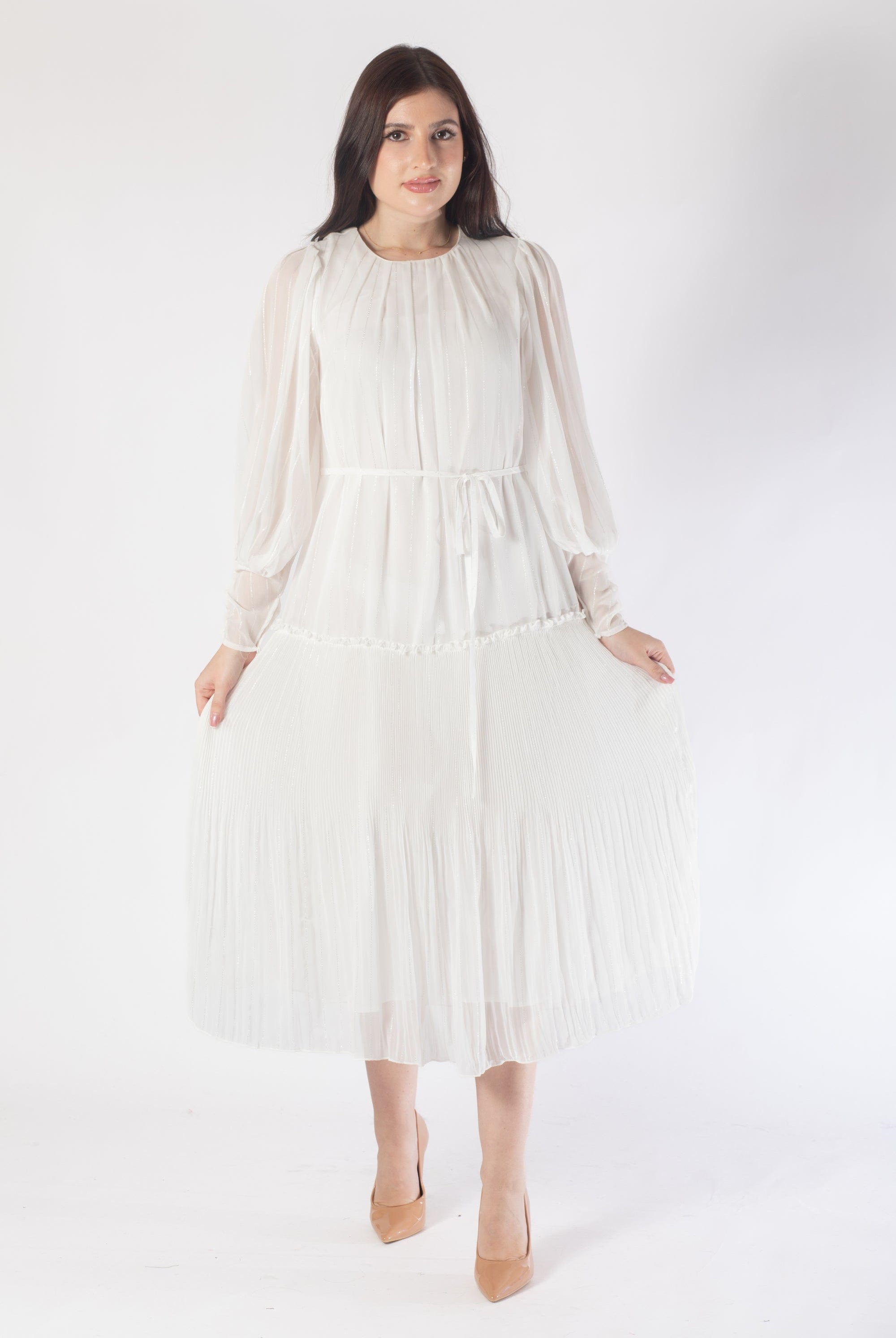 فستان ميدي كم طويل برباط نسائي