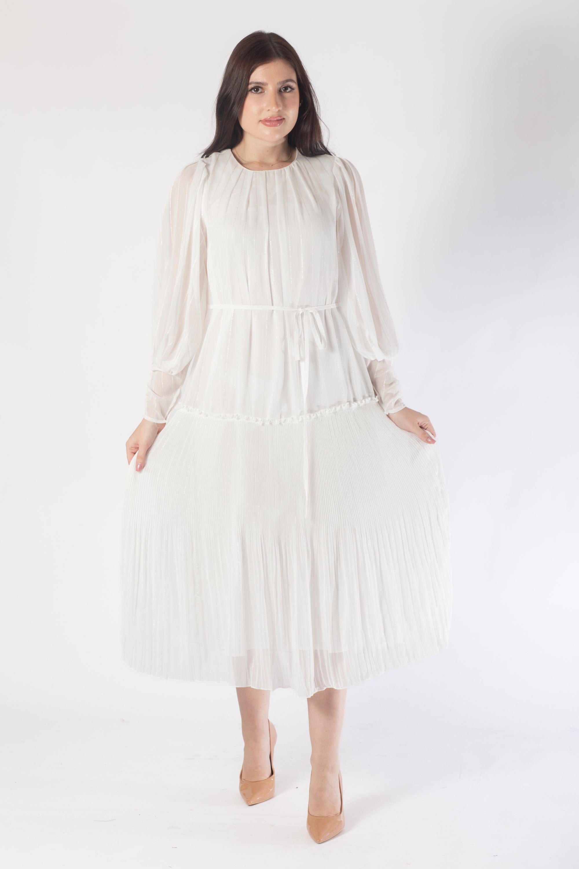 فستان ميدي كم طويل برباط نسائي