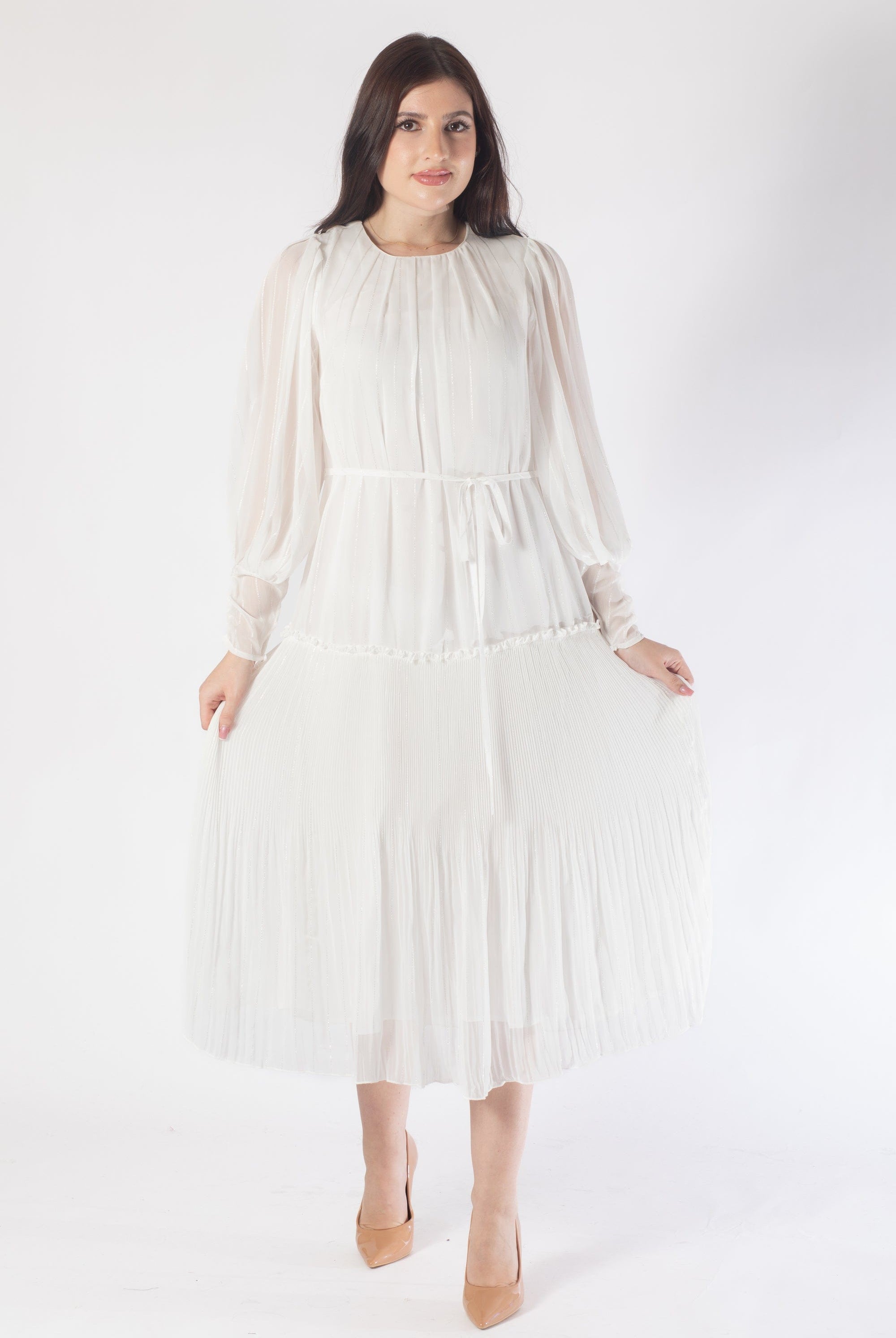 فستان ميدي كم طويل برباط نسائي