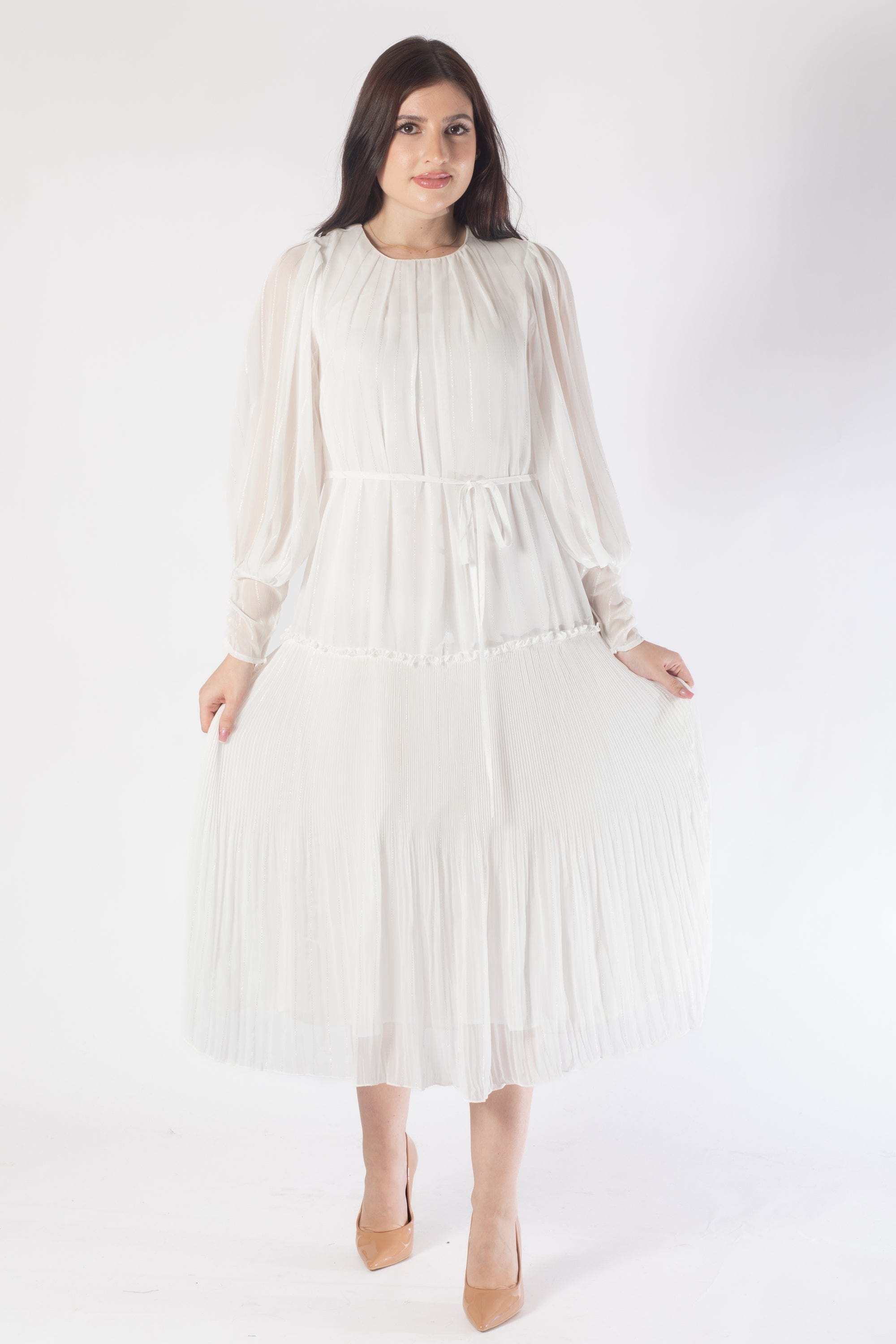 فستان ميدي كم طويل برباط نسائي