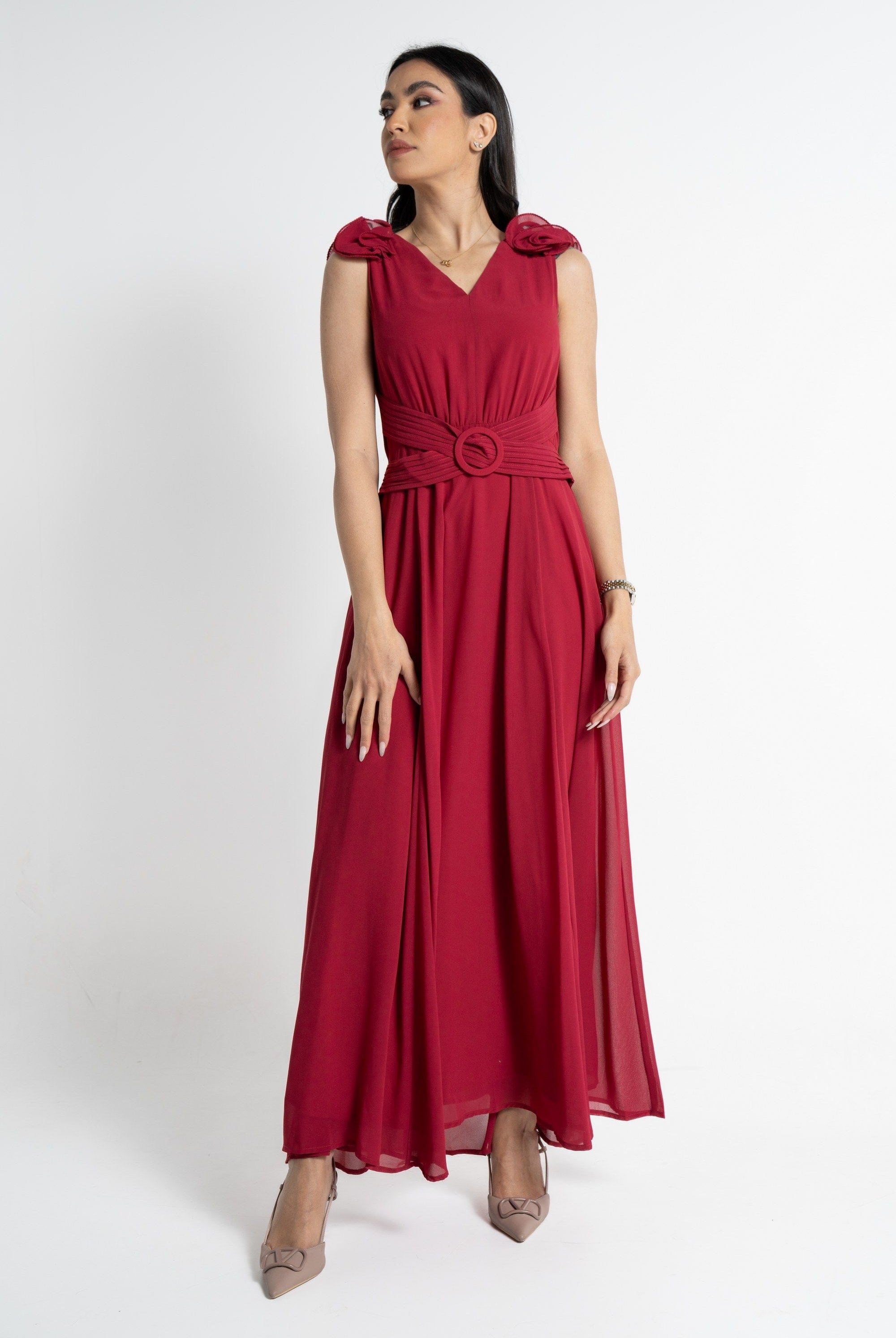 نتشي فستان ماكسي بدون أكمام مخصر نسائي