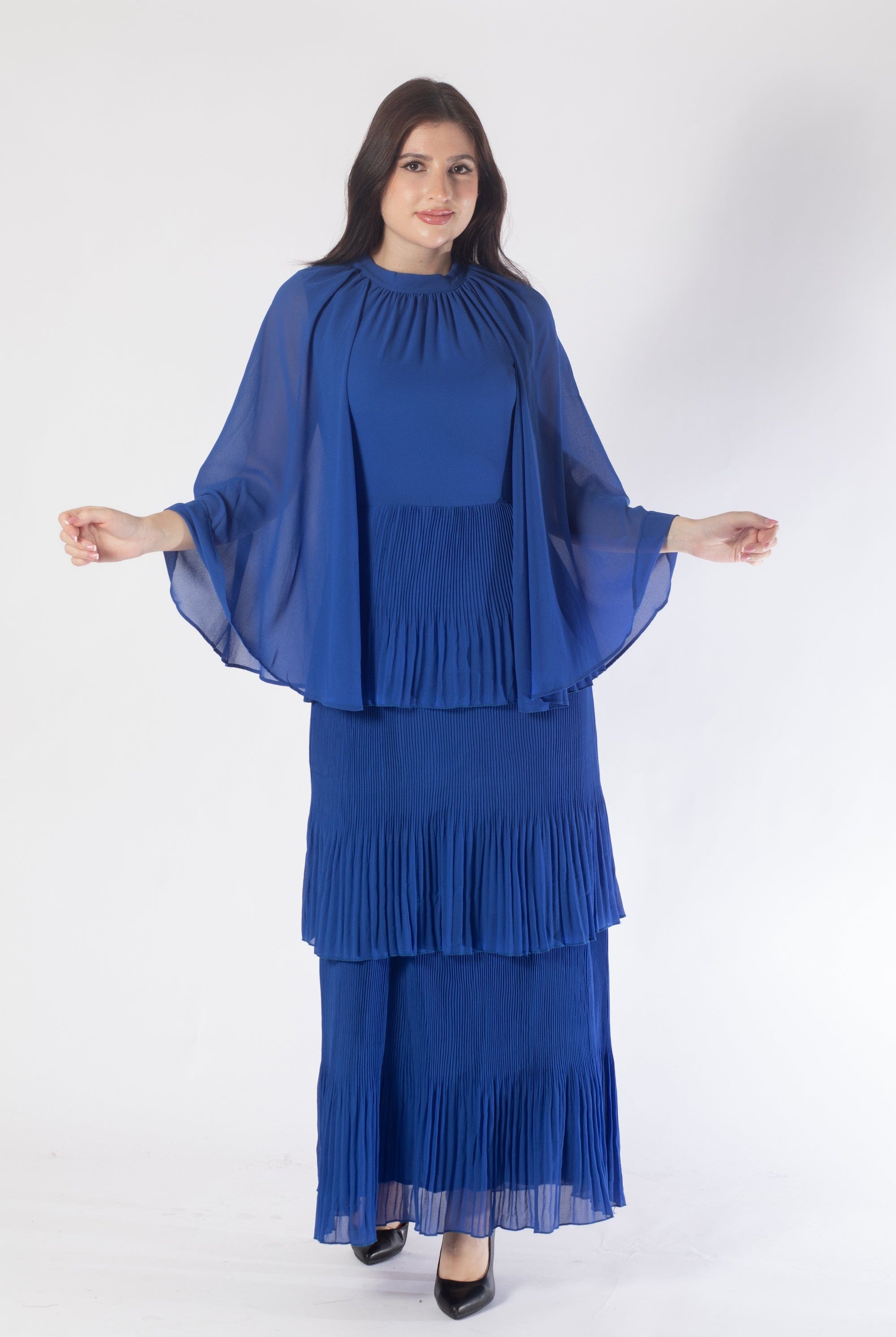 نتشي فستان ماكسي بأكمام فراشة بطيات مخصر نسائي