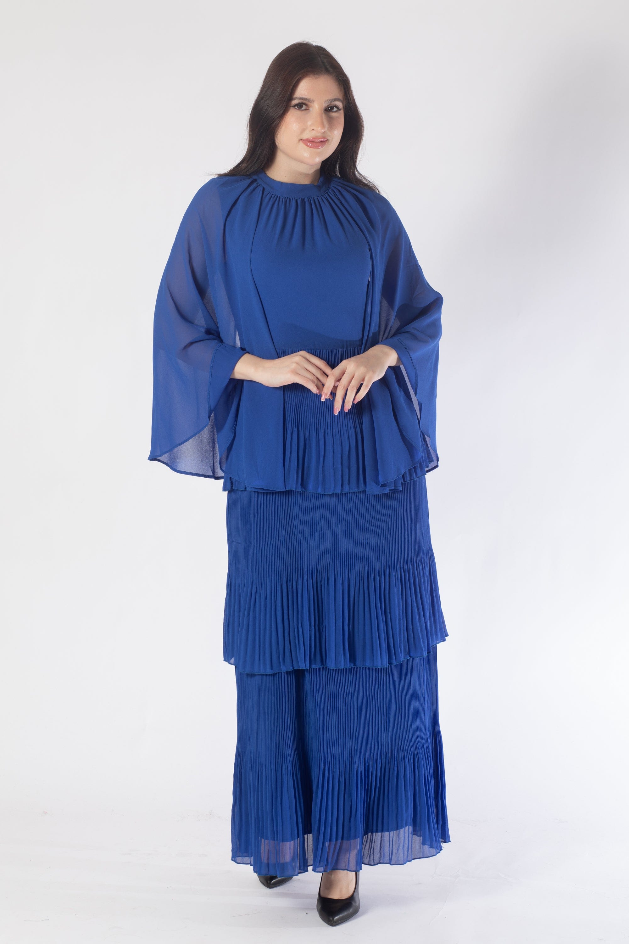 نتشي فستان ماكسي بأكمام فراشة بطيات مخصر نسائي