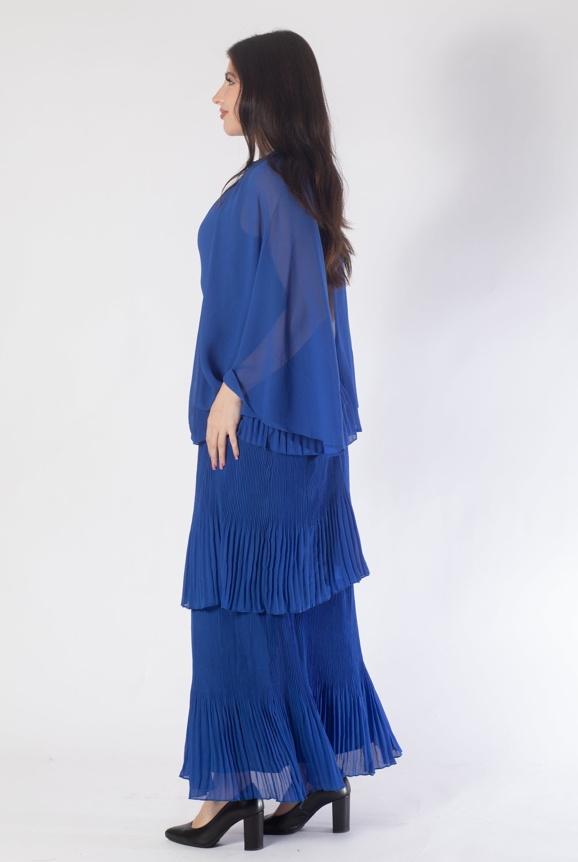 نتشي فستان ماكسي بأكمام فراشة بطيات مخصر نسائي