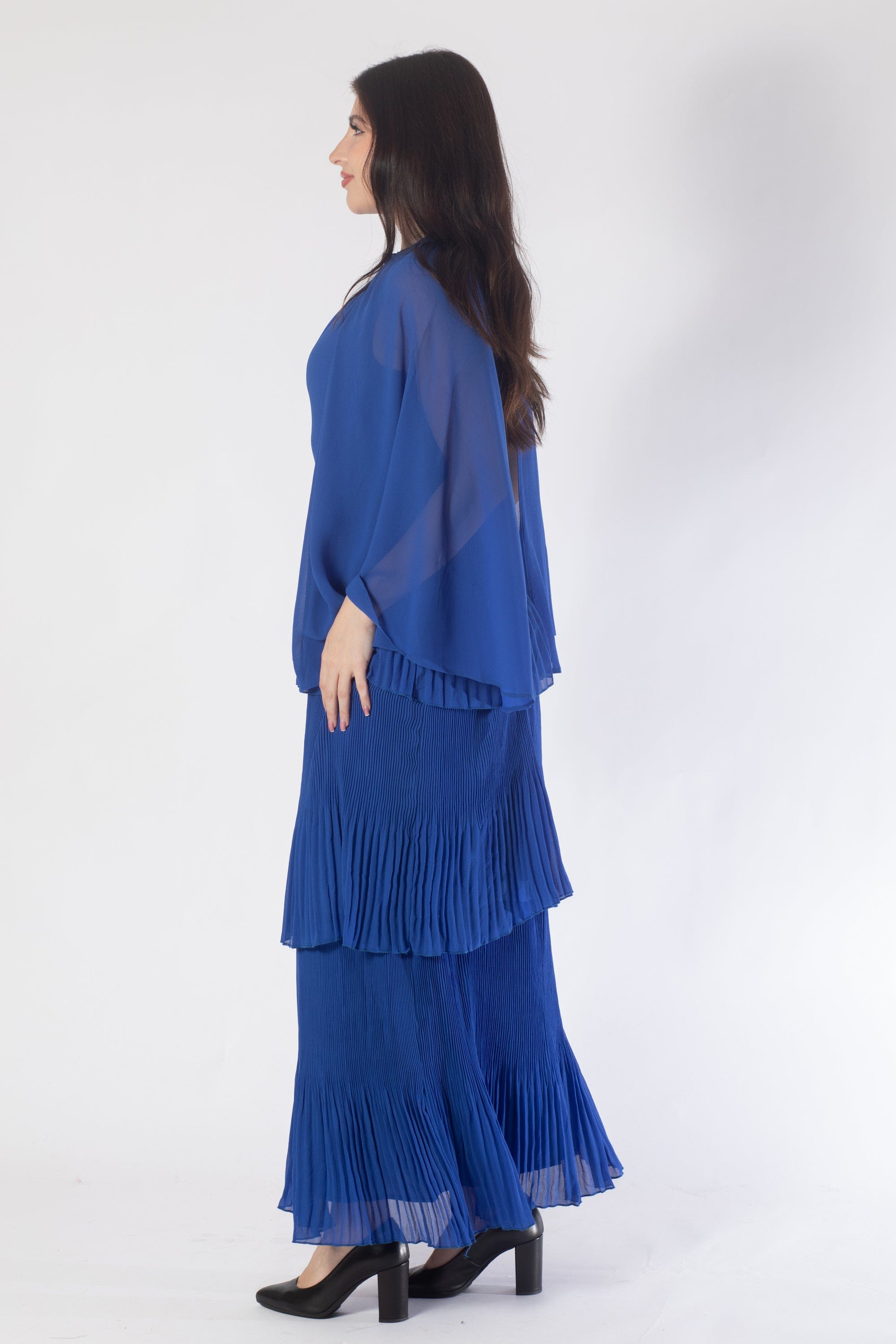 نتشي فستان ماكسي بأكمام فراشة بطيات مخصر نسائي