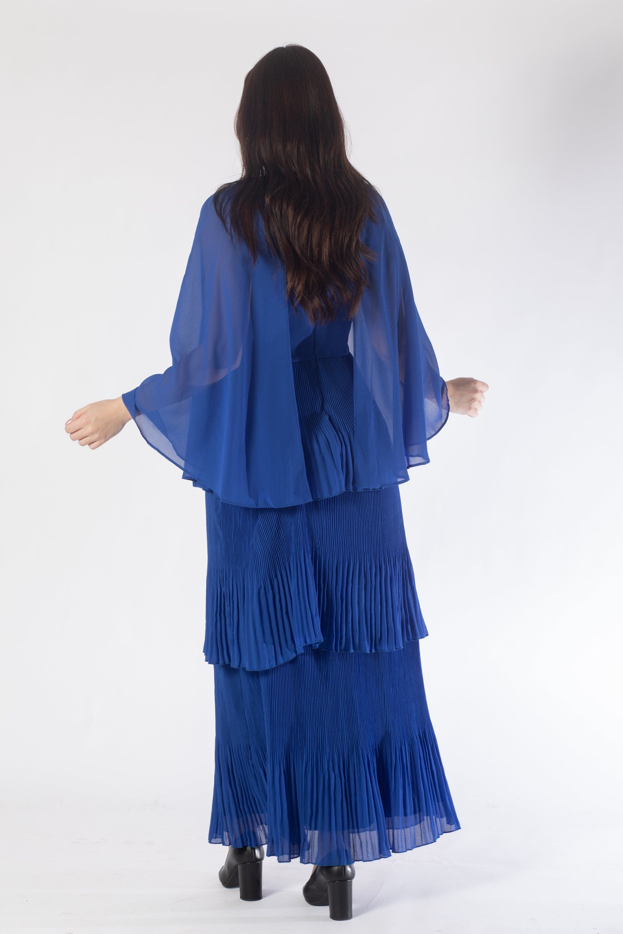 نتشي فستان ماكسي بأكمام فراشة بطيات مخصر نسائي