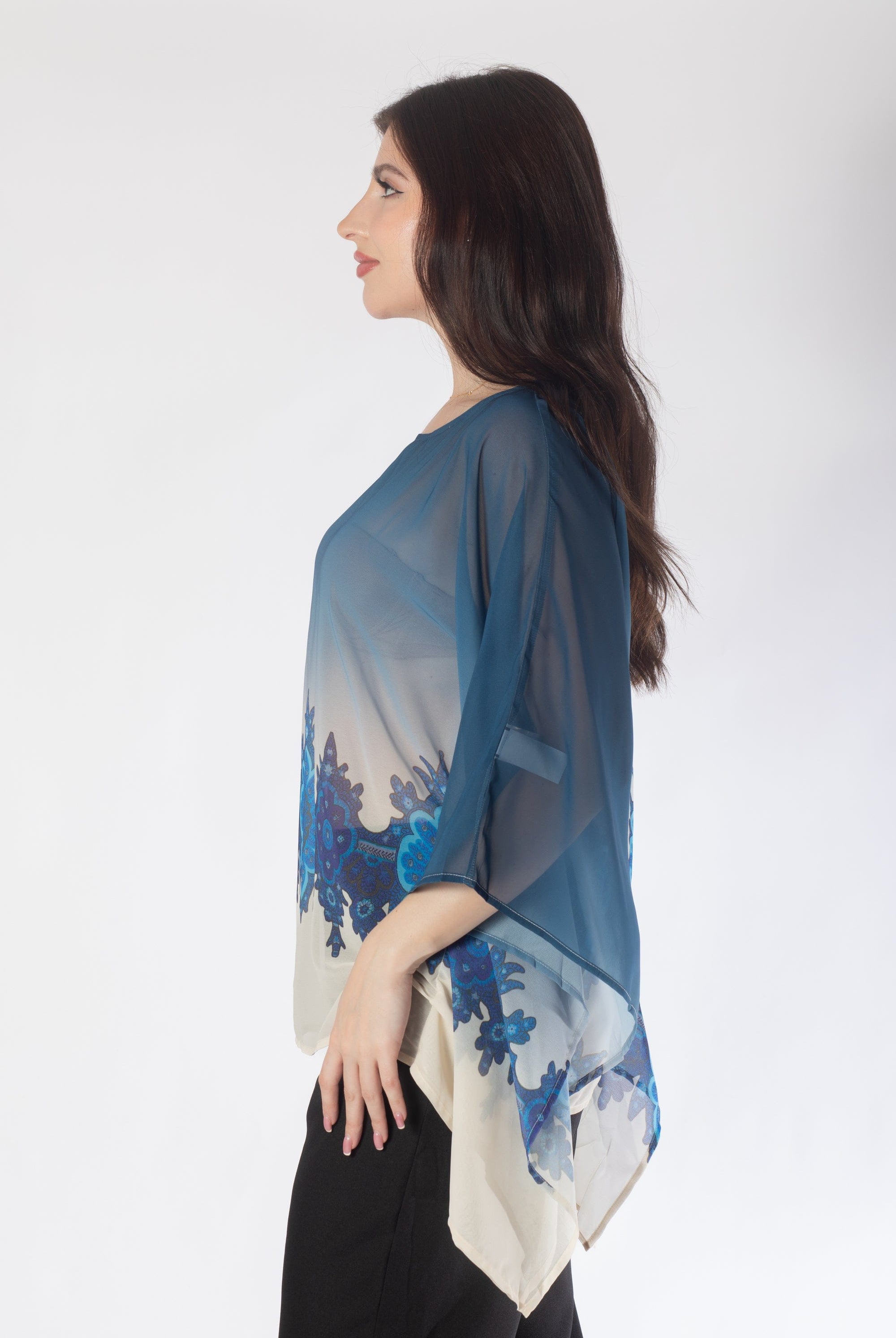 بلوزة بأكمام فراشة بنقشة على الخصر نسائي