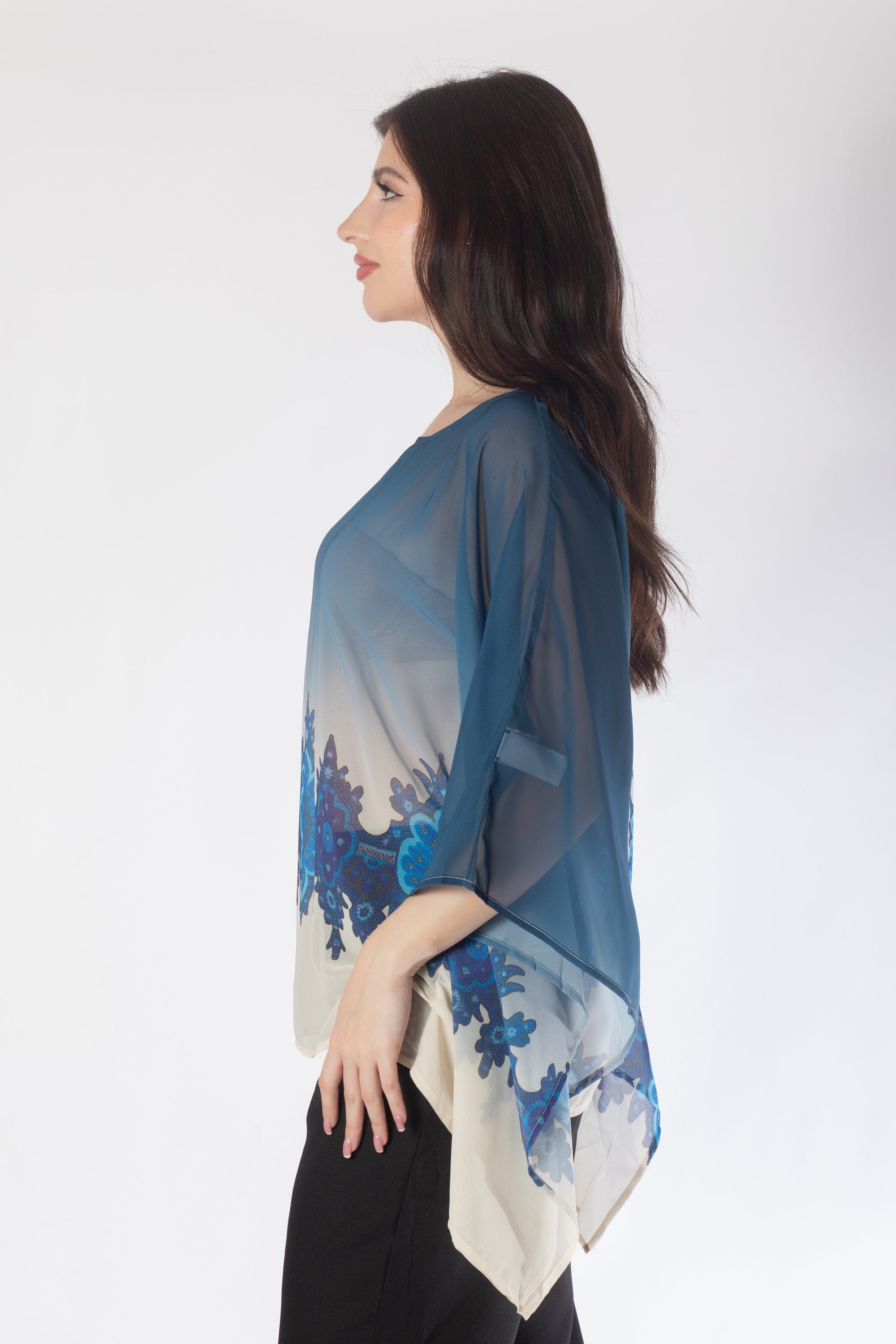 بلوزة بأكمام فراشة بنقشة على الخصر نسائي