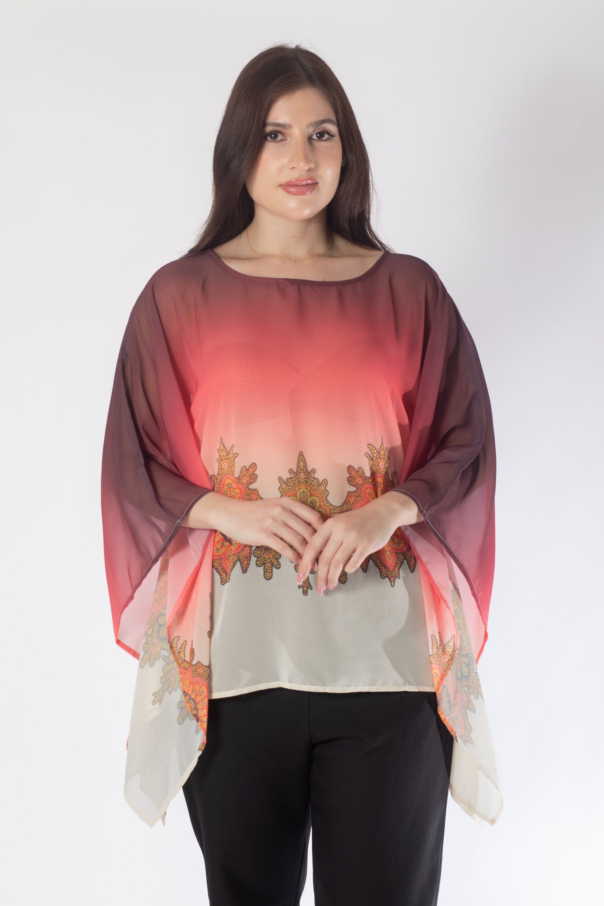 بلوزة بأكمام فراشة بنقشة على الخصر نسائي