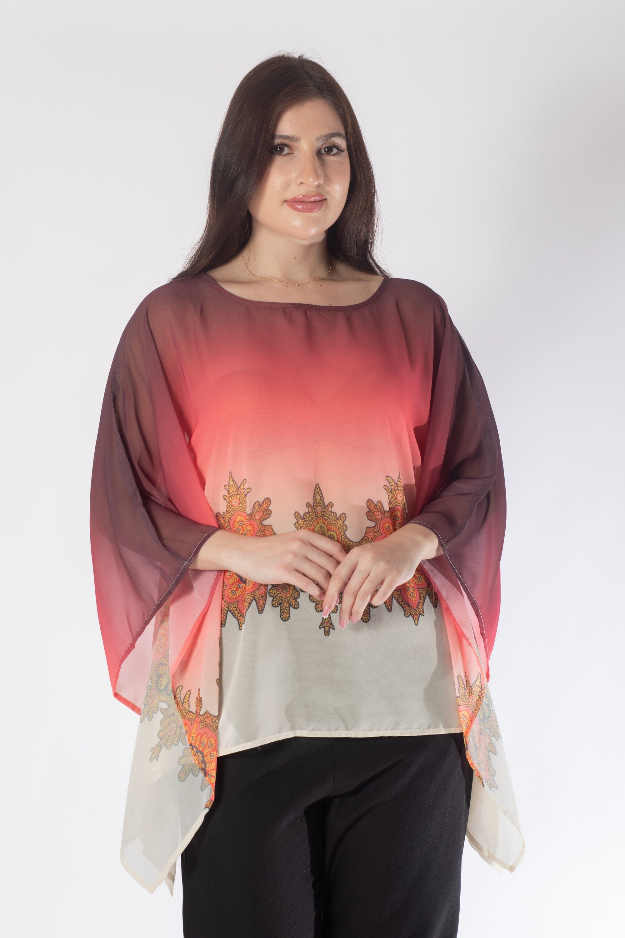 بلوزة بأكمام فراشة بنقشة على الخصر نسائي