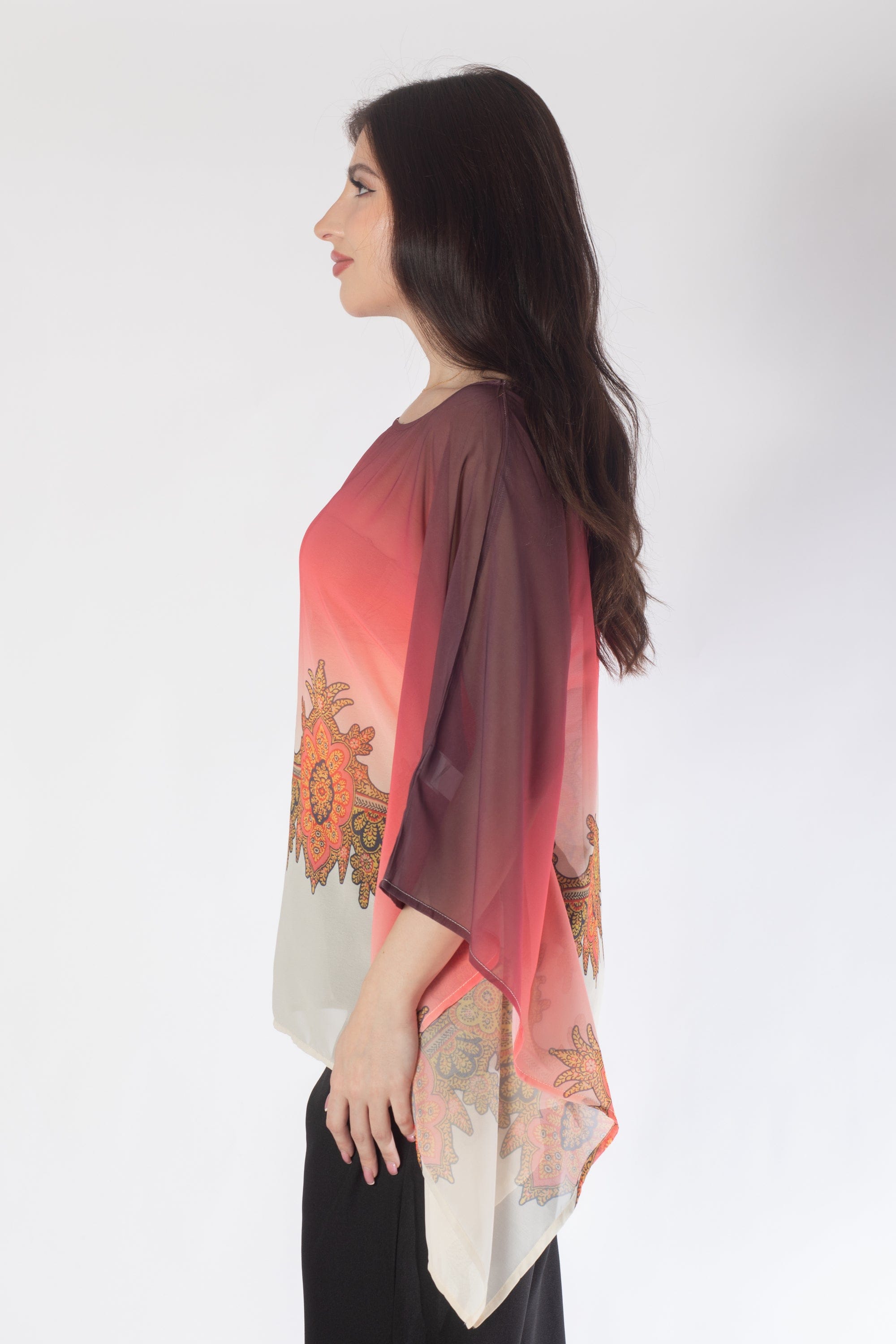 بلوزة بأكمام فراشة بنقشة على الخصر نسائي