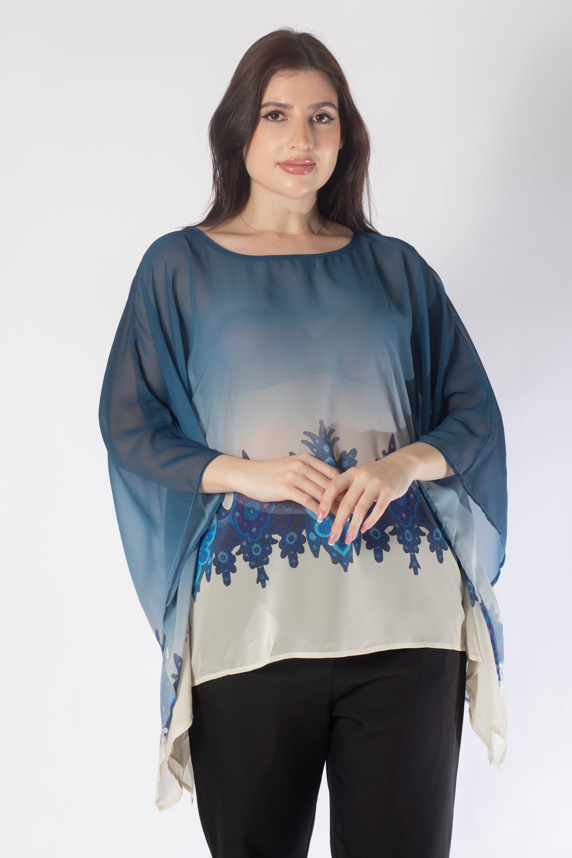 بلوزة بأكمام فراشة بنقشة على الخصر نسائي