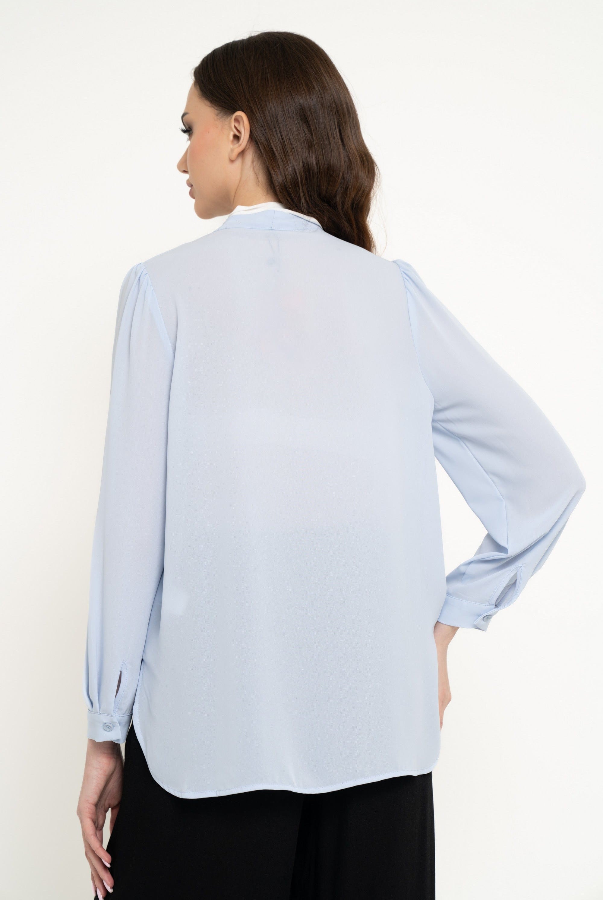 نتشي قميص سادة بربطة عنق كم طويل نسائي