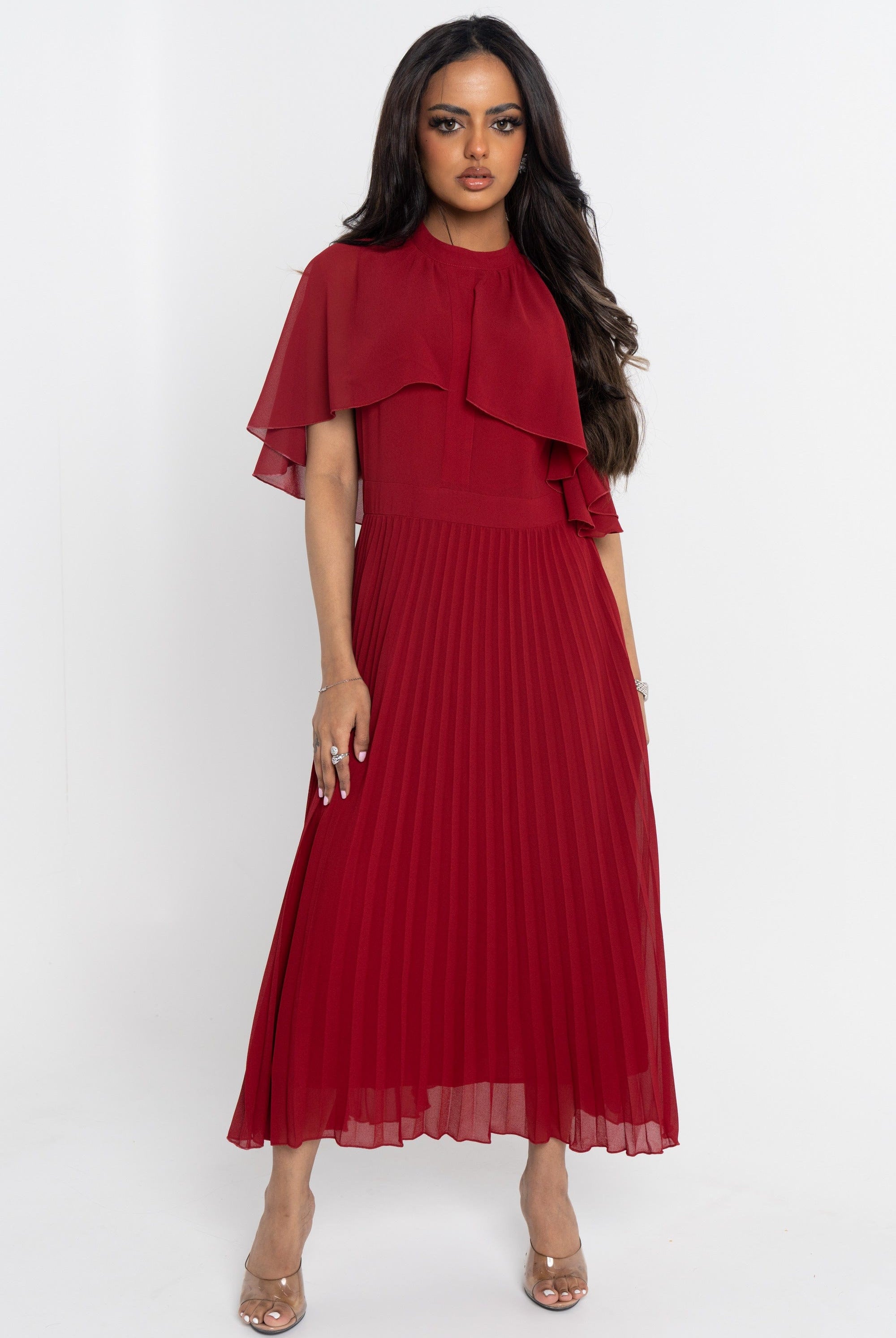 نتشي فستان ميدي بأكمام فراشة بليسية