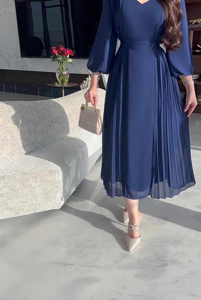 ميكا فستان ميدي بأكمام 3/4 كم بليسيه نسائي