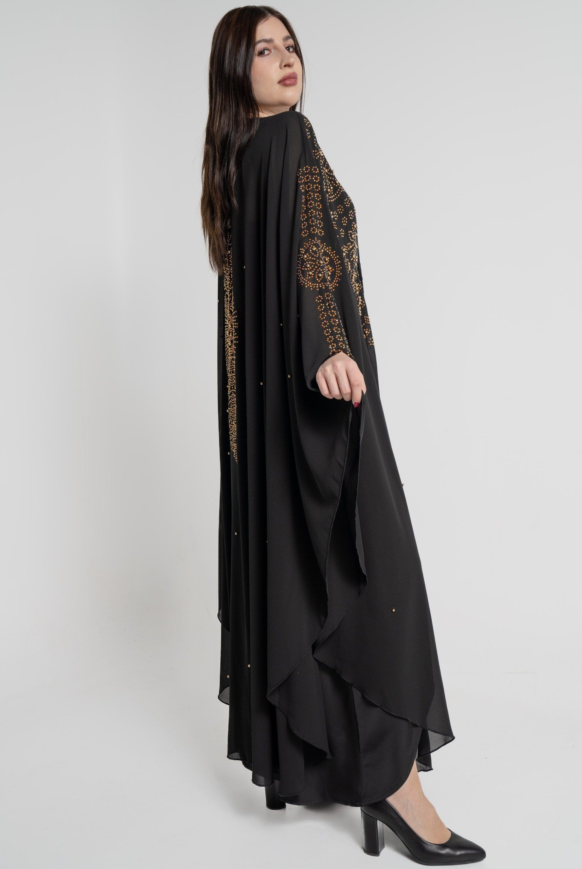 نتشي كارديجان بأكمام طويلة مطرزة نسائي أسود