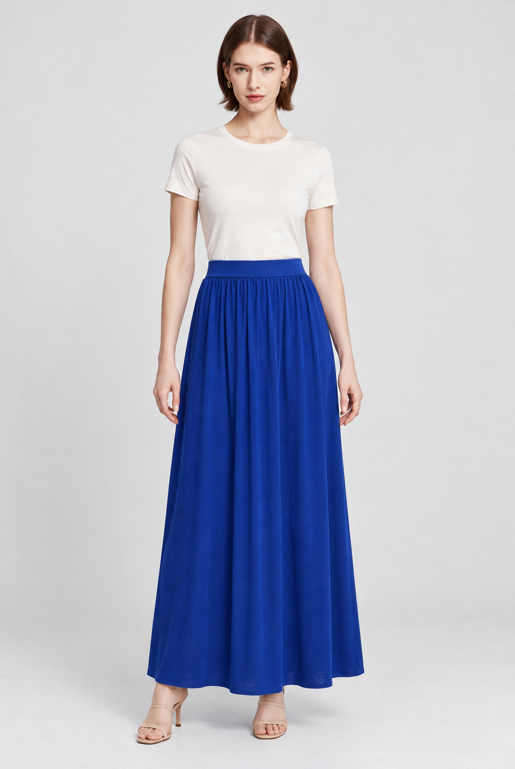 ZX1257SP blue maxi skirt on Maria - full front