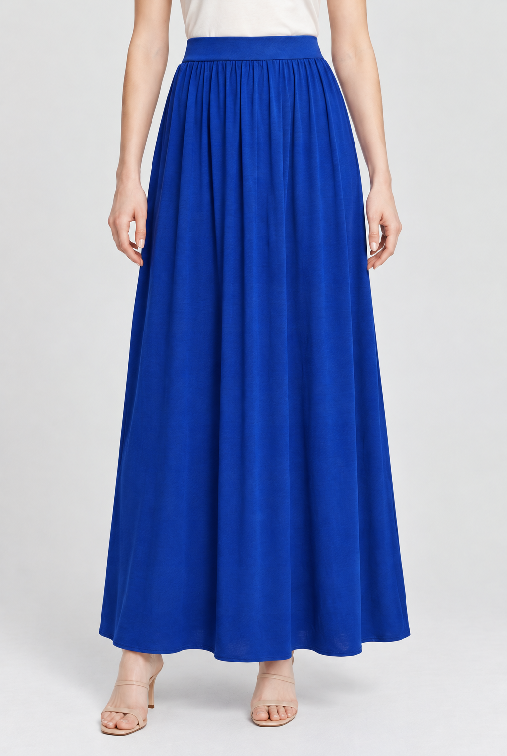 ZX1257SP blue maxi skirt on Maria - garment-focused front