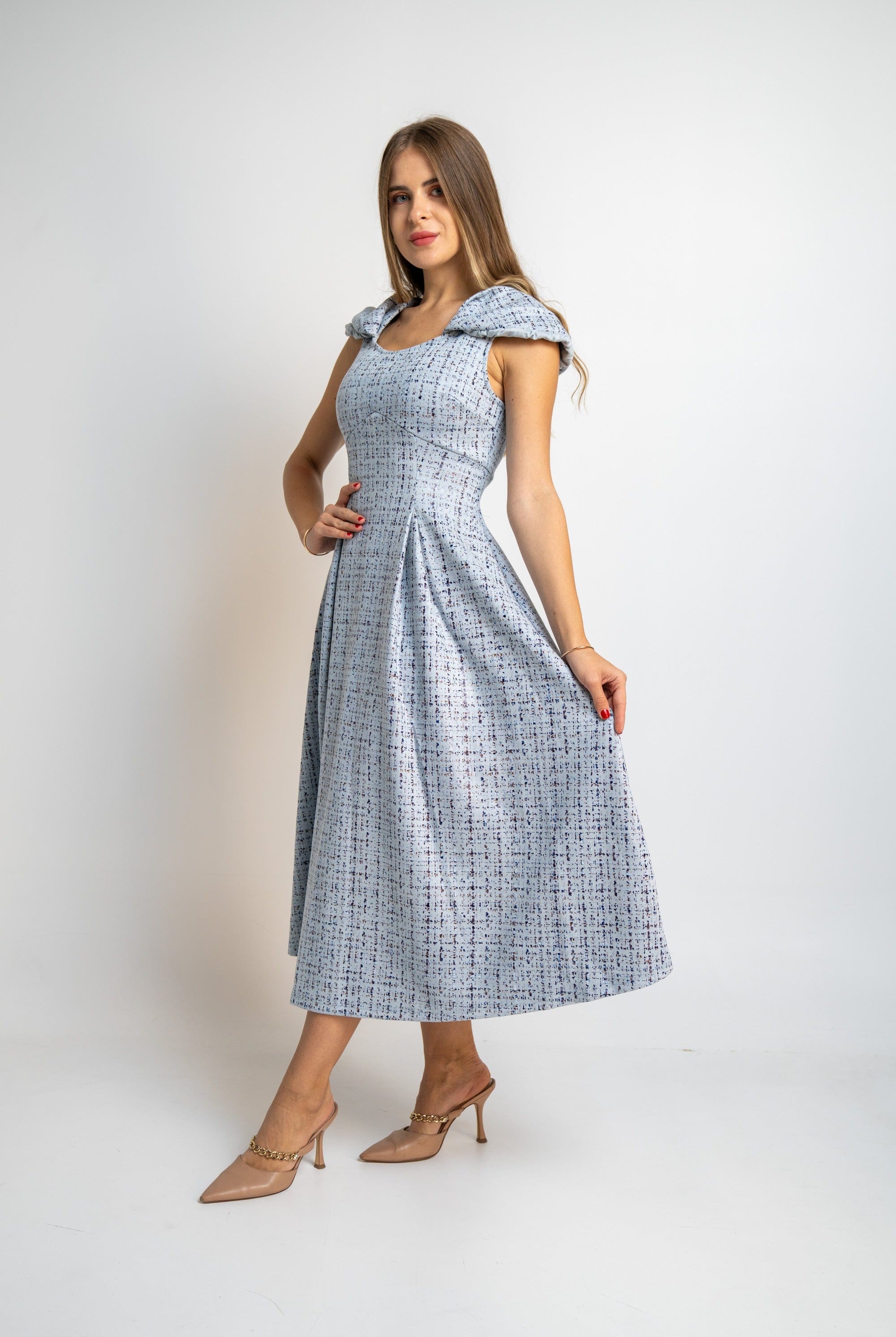 نتشي فستان منقوش ميدي نسائي كم قصير