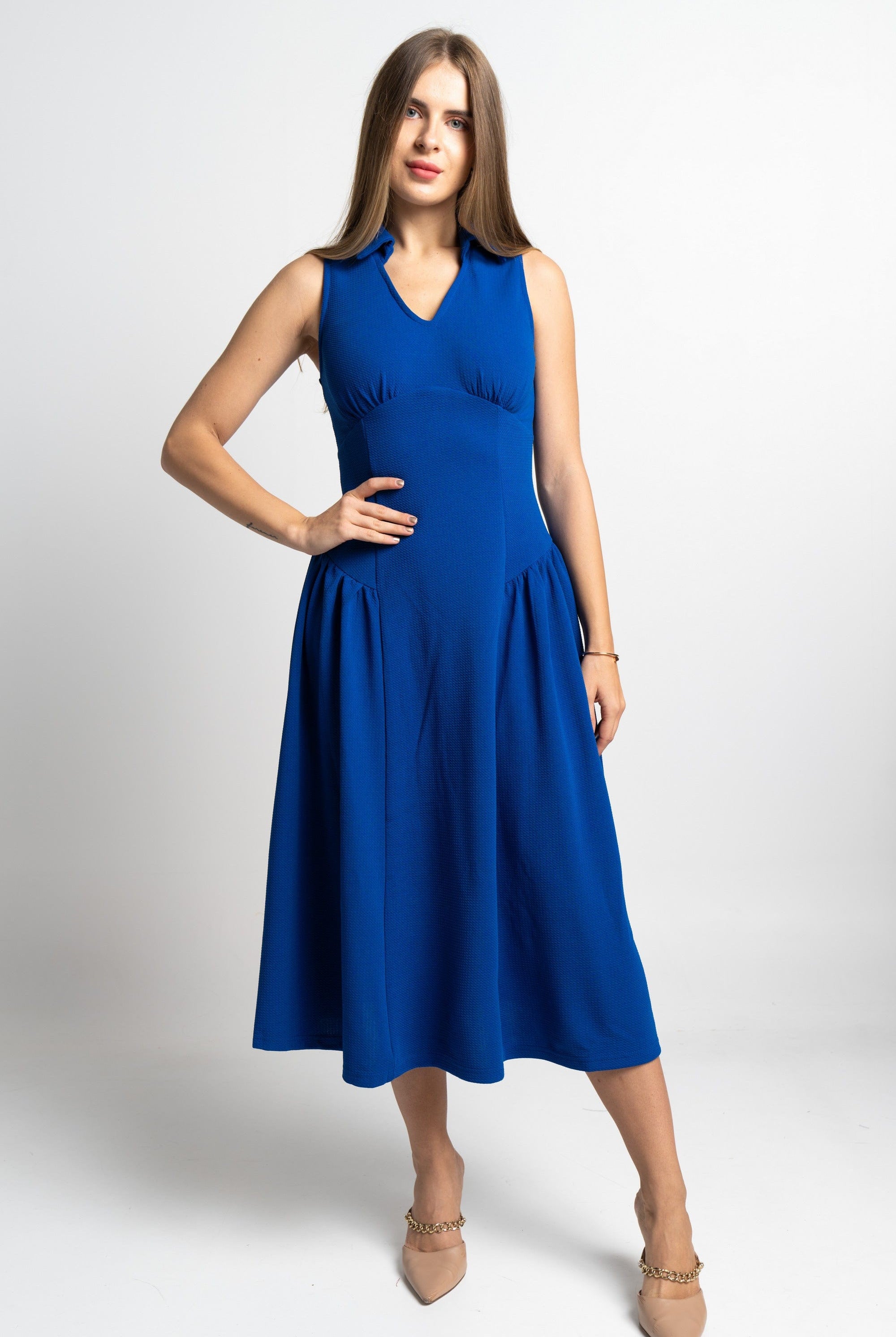 نتشي فستان سادة مخصر ميدي بلا أكمام نسائي