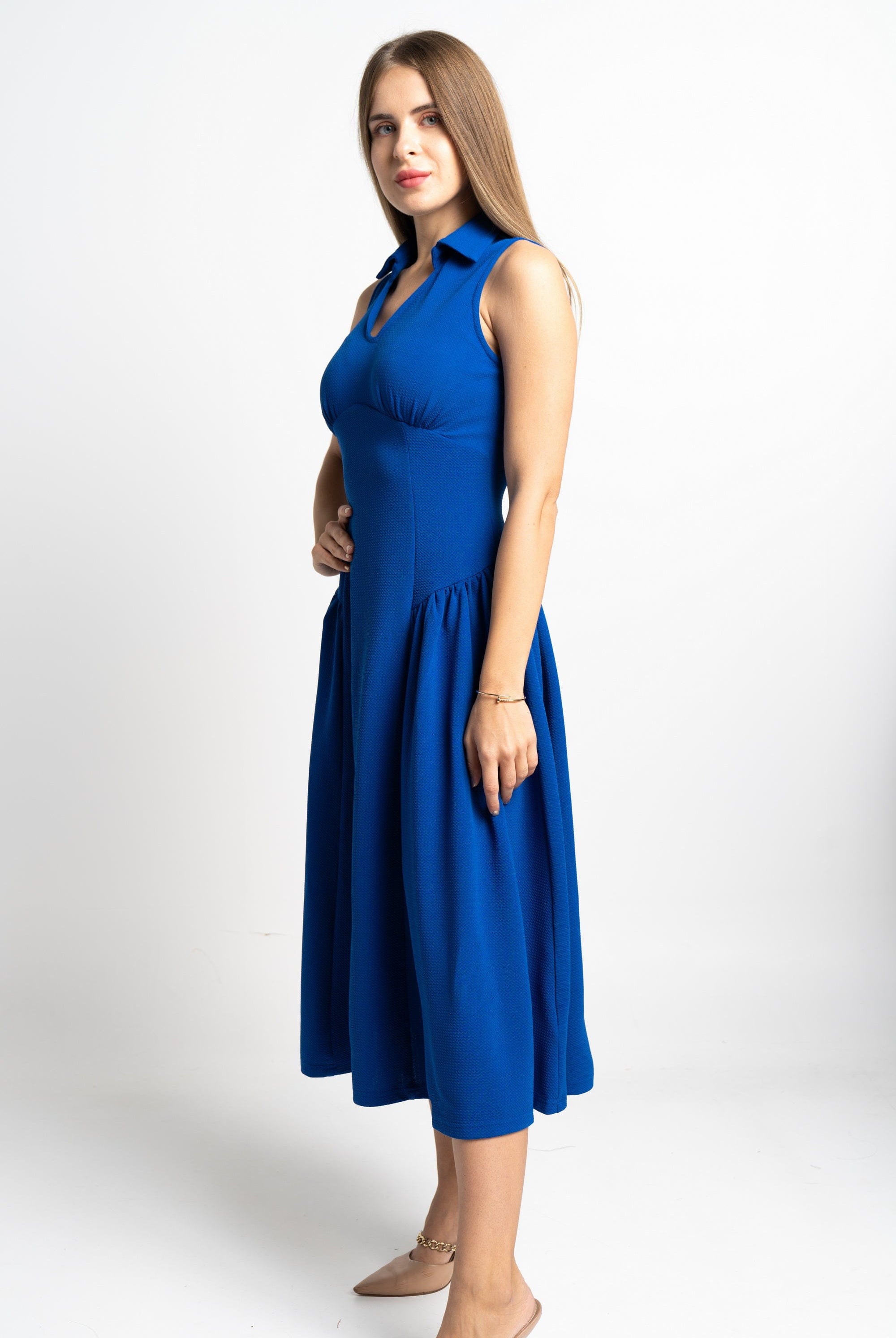 نتشي فستان سادة مخصر ميدي بلا أكمام نسائي