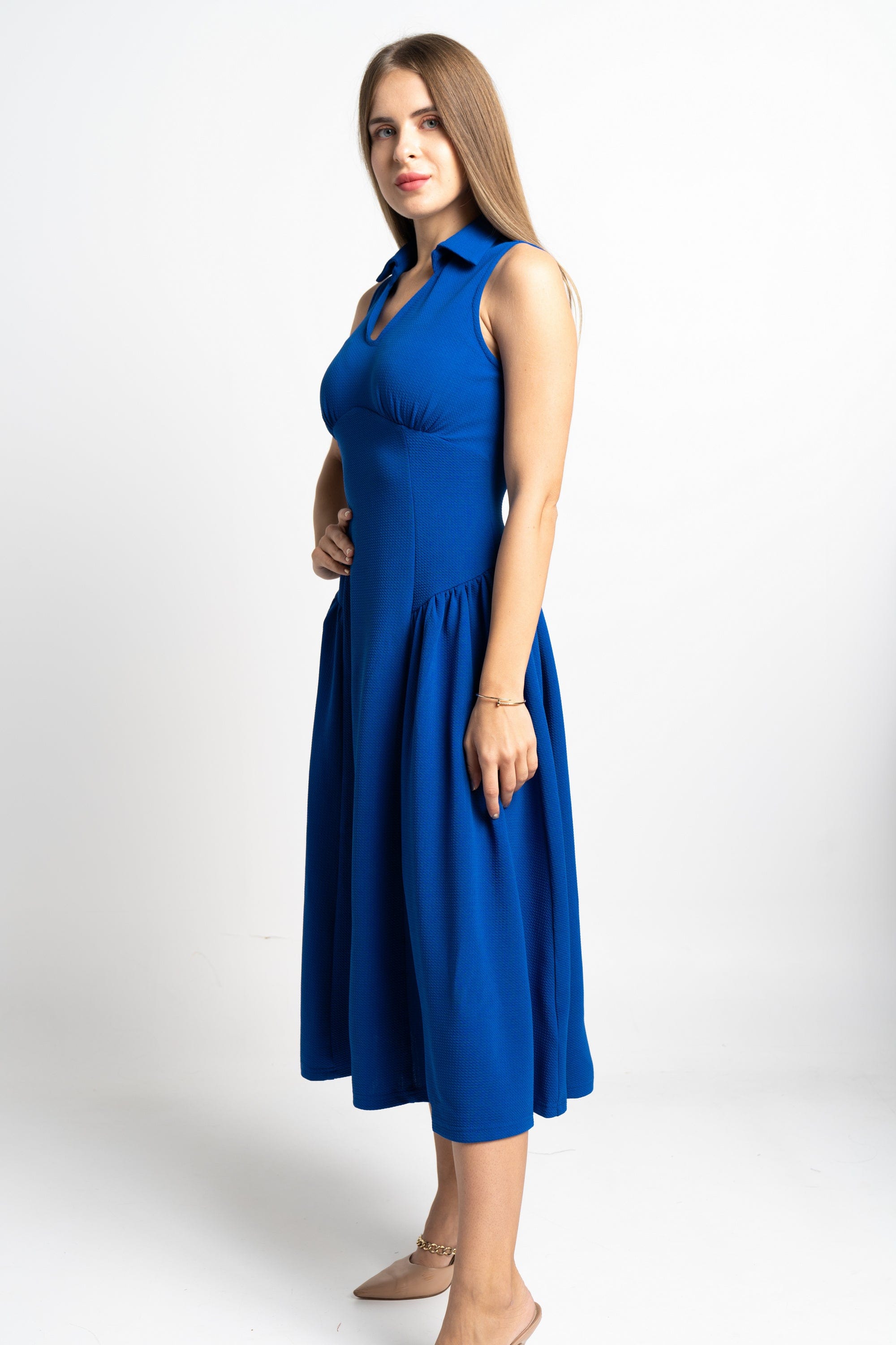 نتشي فستان سادة مخصر ميدي بلا أكمام نسائي