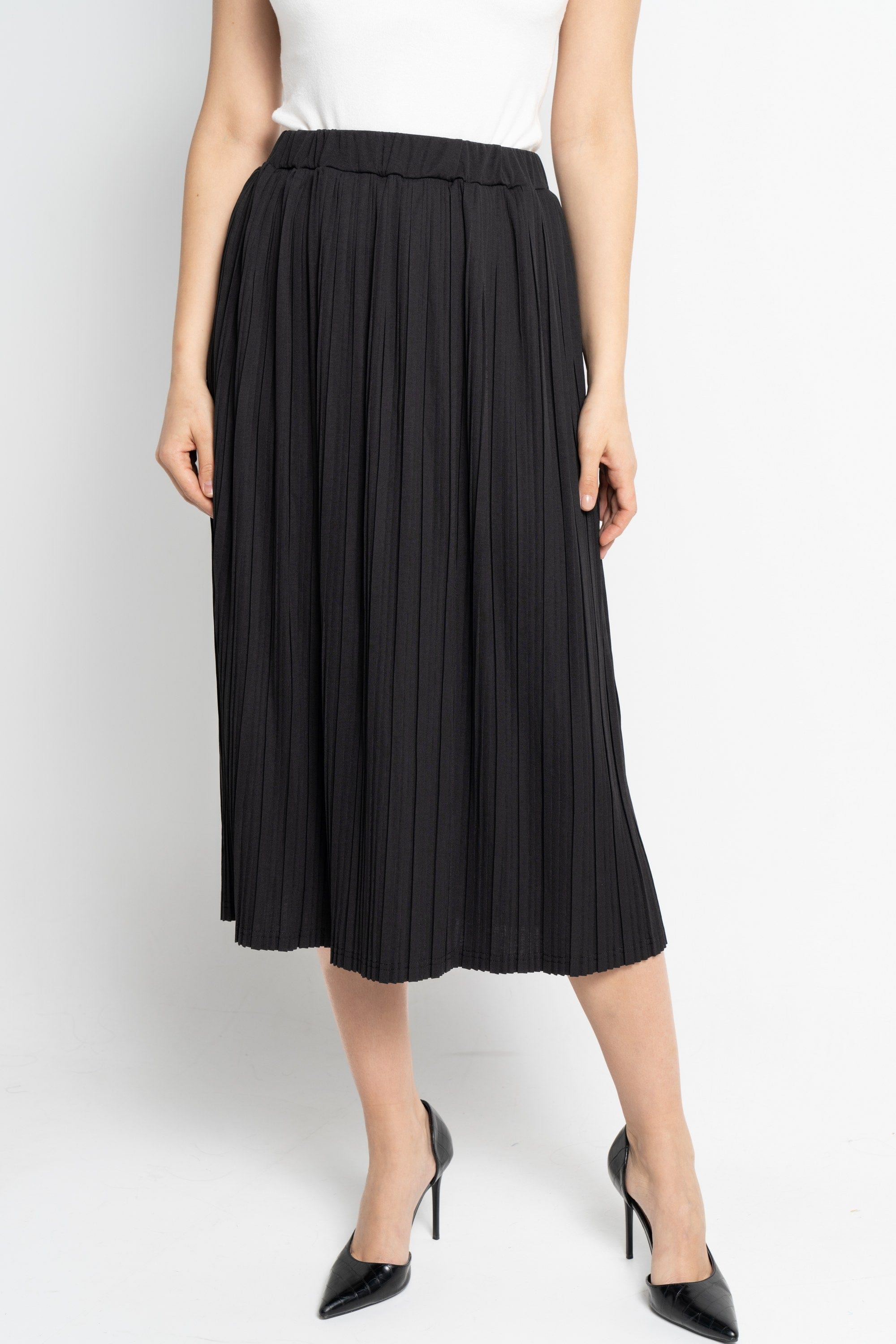 نتشي تنورة ميدي نسائية مطاطة بليسية عريض