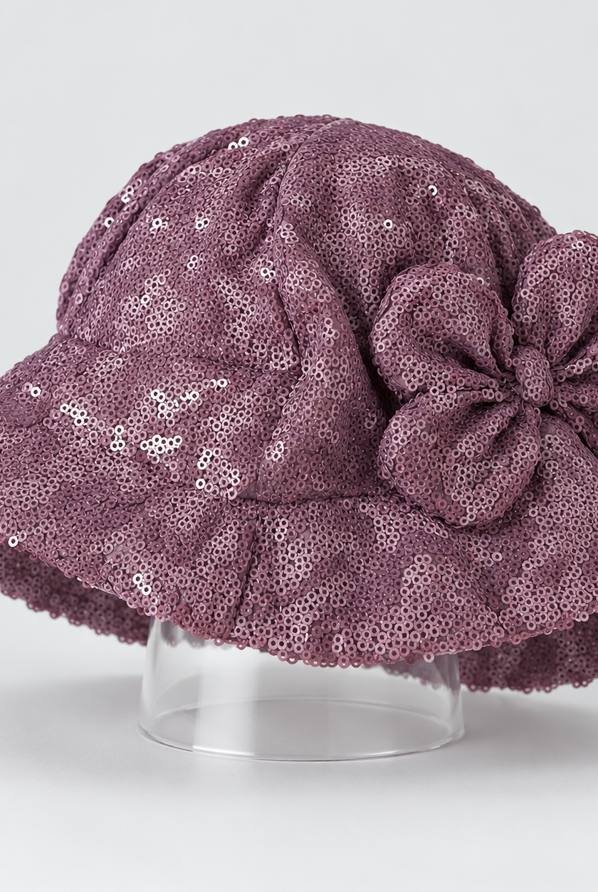 Girls’ mauve-purple sequined floppy hat, front hero view