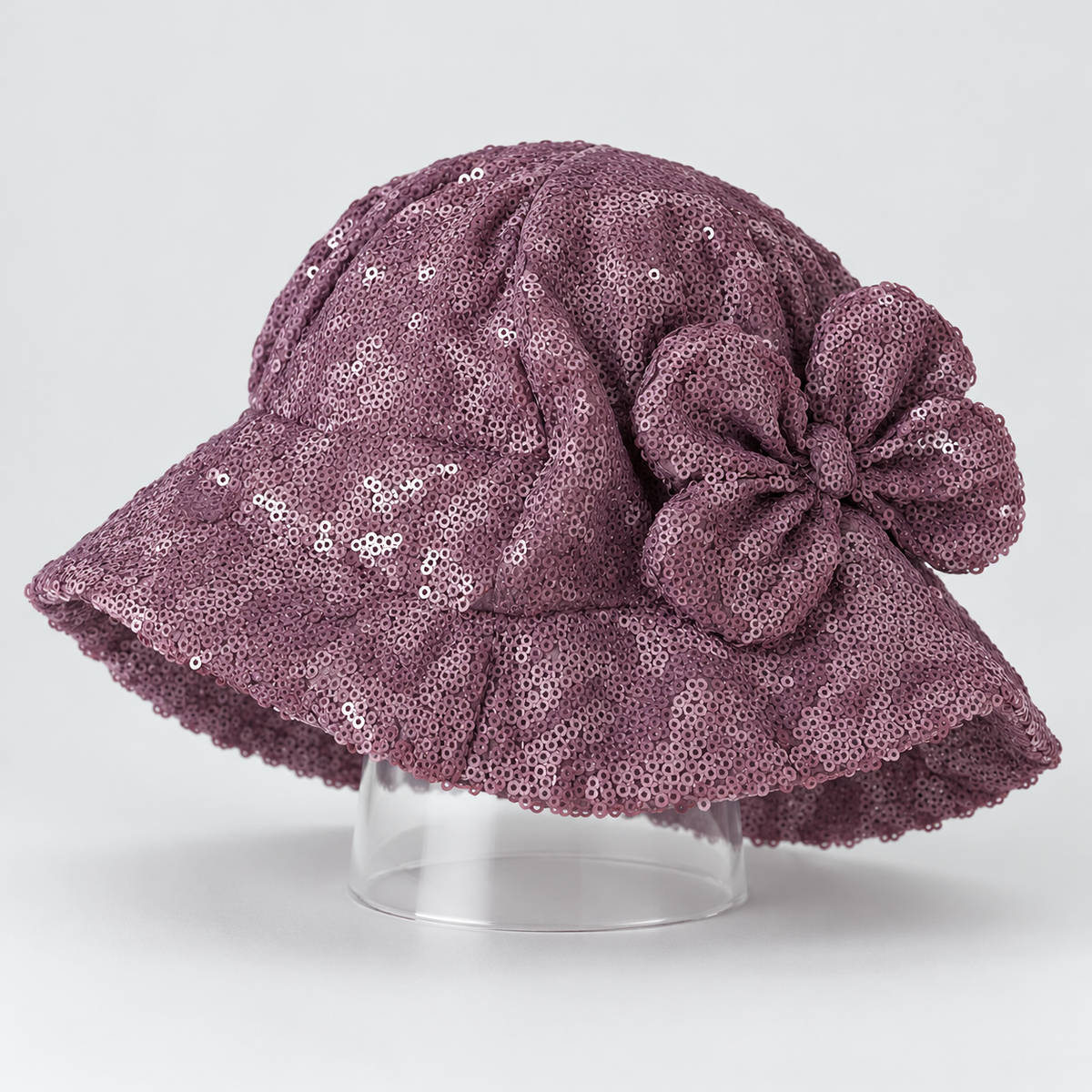 Girls’ mauve-purple sequined floppy hat, front hero view