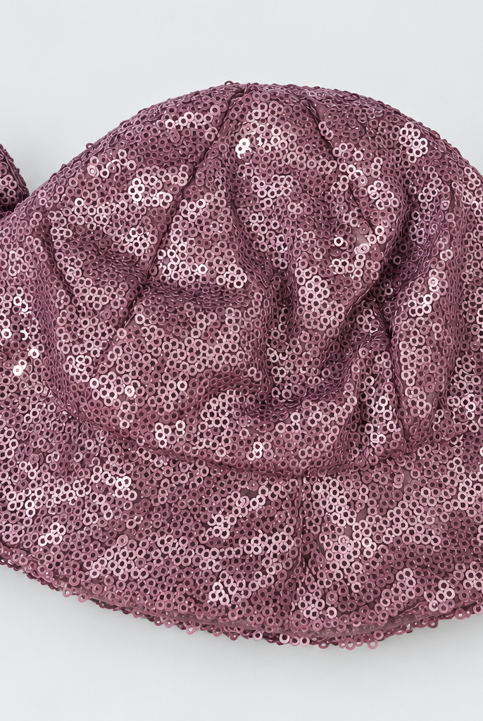 Girls’ mauve-purple sequined floppy hat, top and gathered crown detail