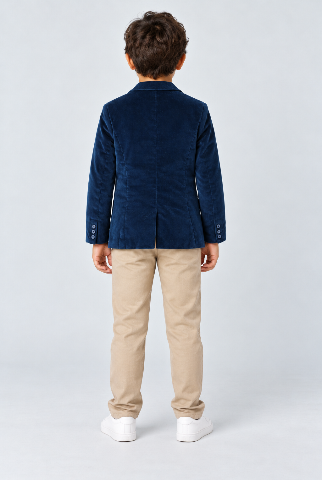 جاكيت ولادي خفيف قطييفة سادة, blue, back model view